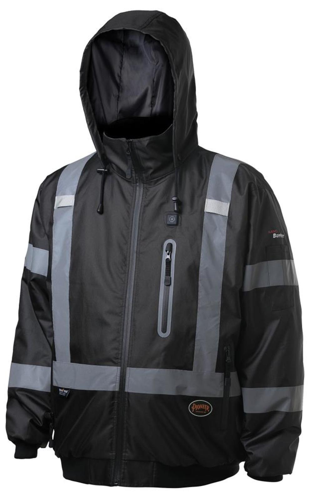 Pioneer High Visibility Waterproof Heated Safety Bomber Jacket Black 4X - Flockneti