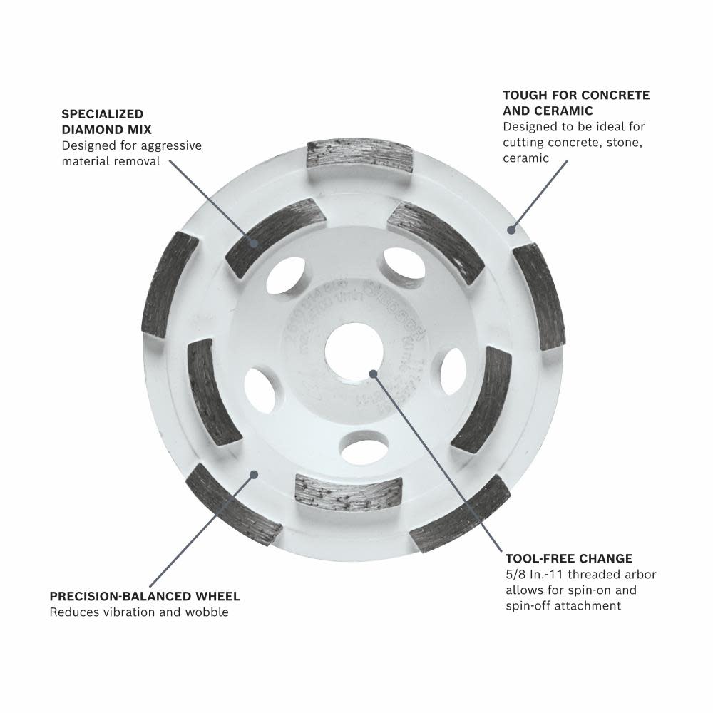 Bosch 4″ Double Row Segmented Diamond Cup Wheel - Flockneti