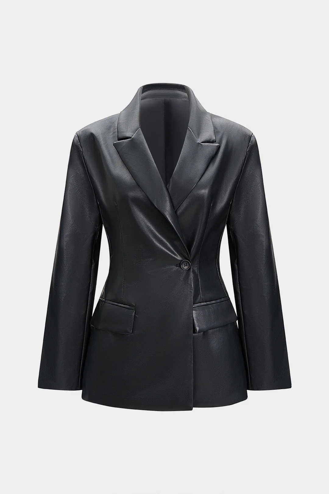 Faux Leather Button Blazer - Flockneti