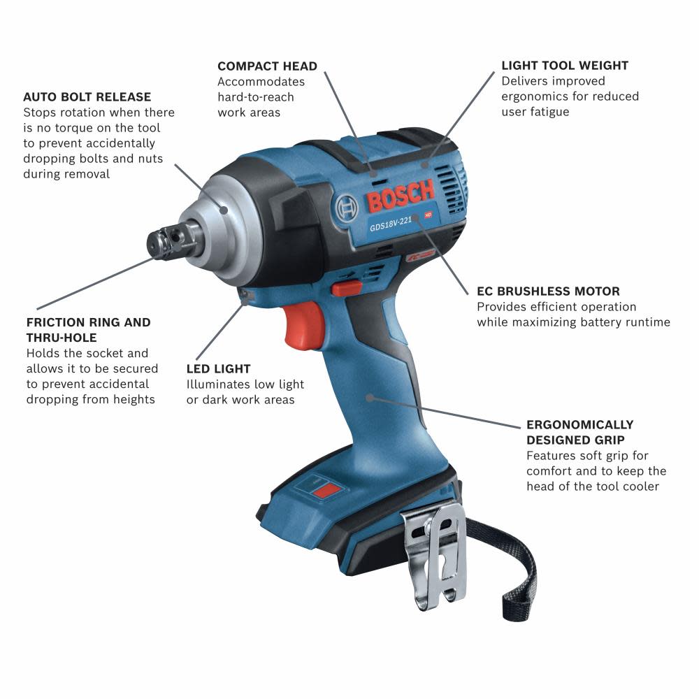 Bosch 18V EC 1/2″ Impact Wrench Friction Ring & Thru-Hole Bare Tool - Flockneti