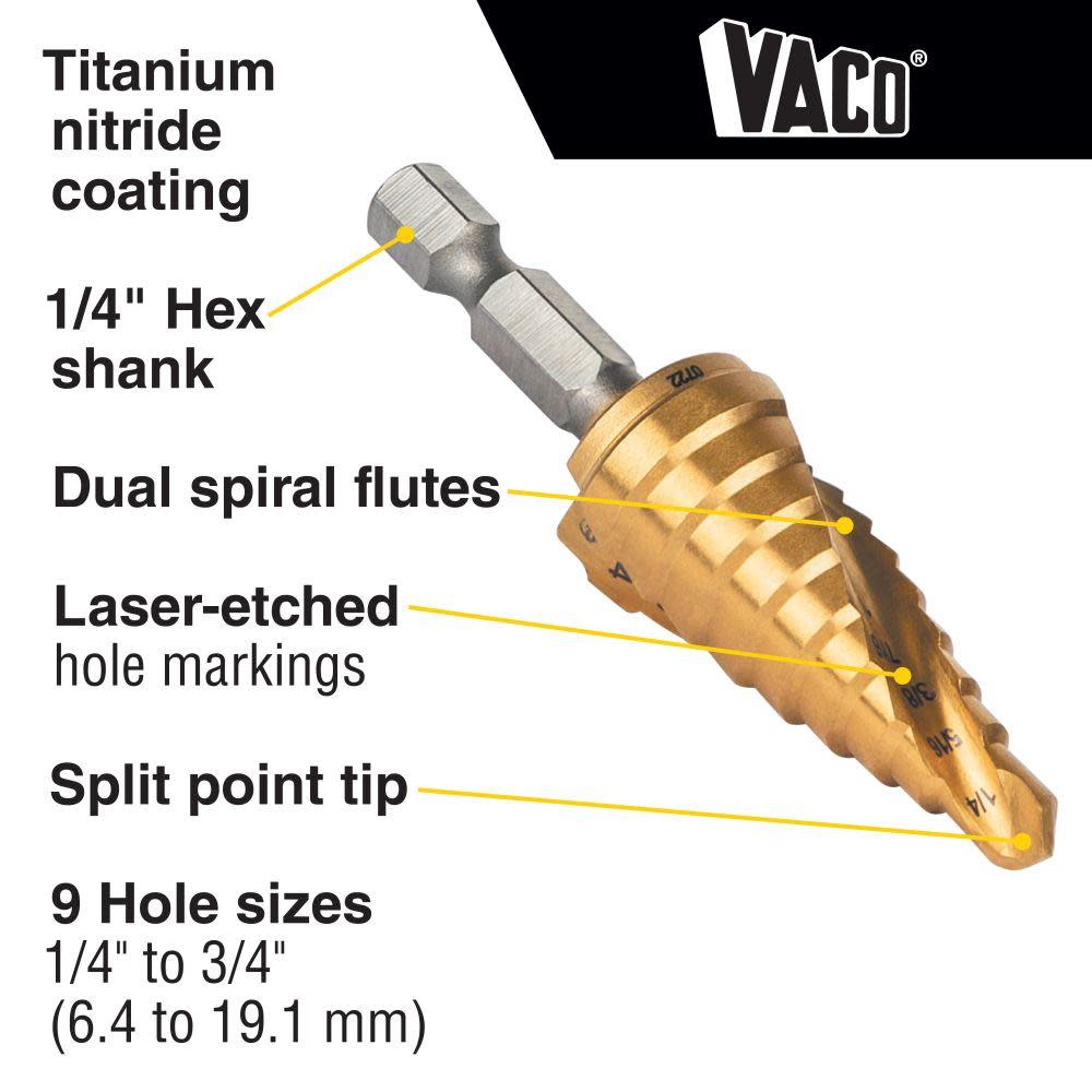 Klein Tools 1/4″ to 3/4″ Step Drill Bit VACO - Flockneti