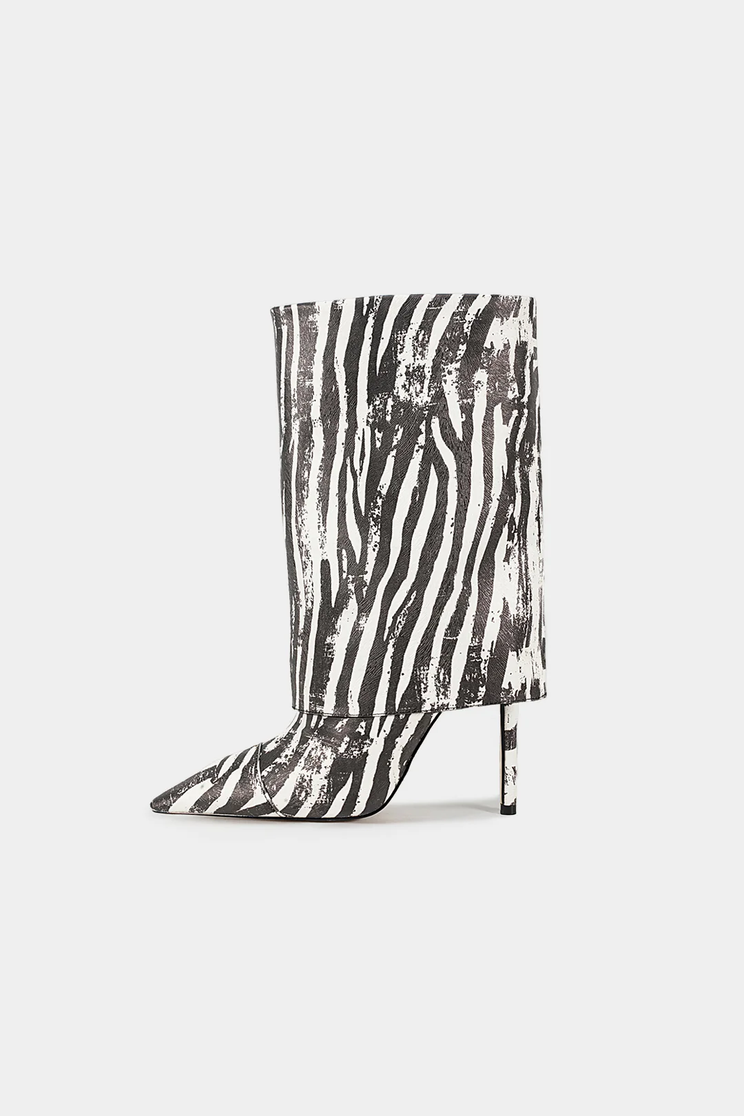 Zebra Print Leather Pointed Toe Ankle Boots - Flockneti