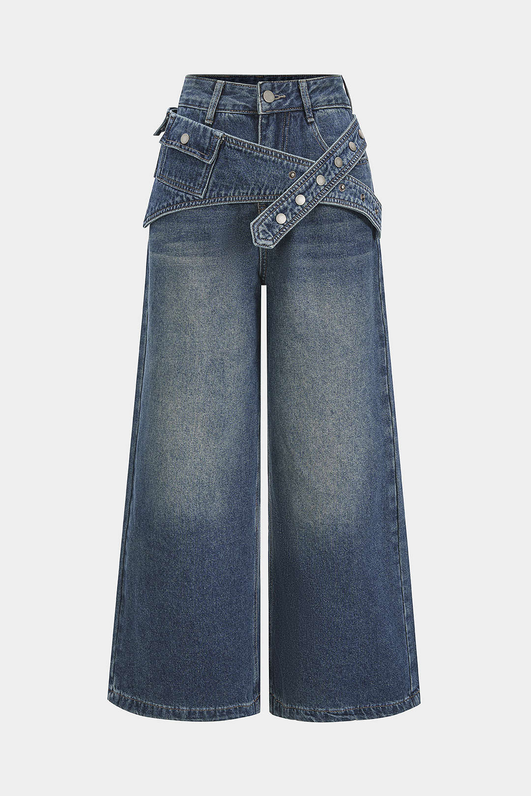 Denim Asymmetrical Wide Leg Jeans - Flockneti