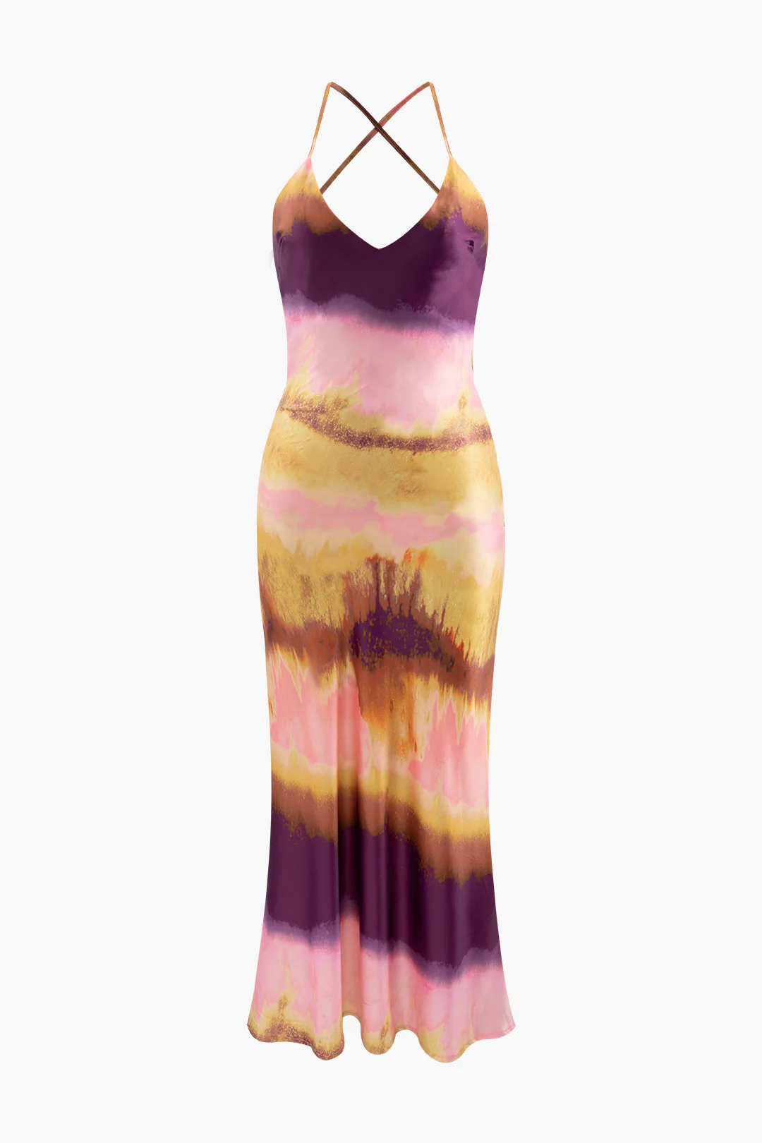 Satin Contrast Backless Slit Sleeveless Midi Dress - Flockneti