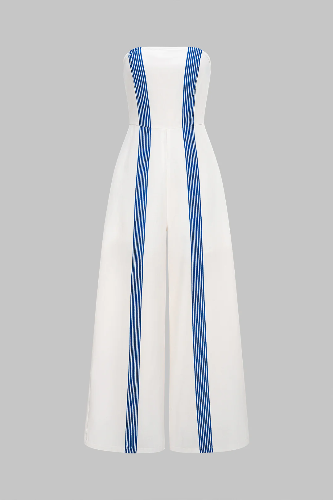 Stripes Print Strapless Sleeveless Wide Leg Jumpsuit - Flockneti