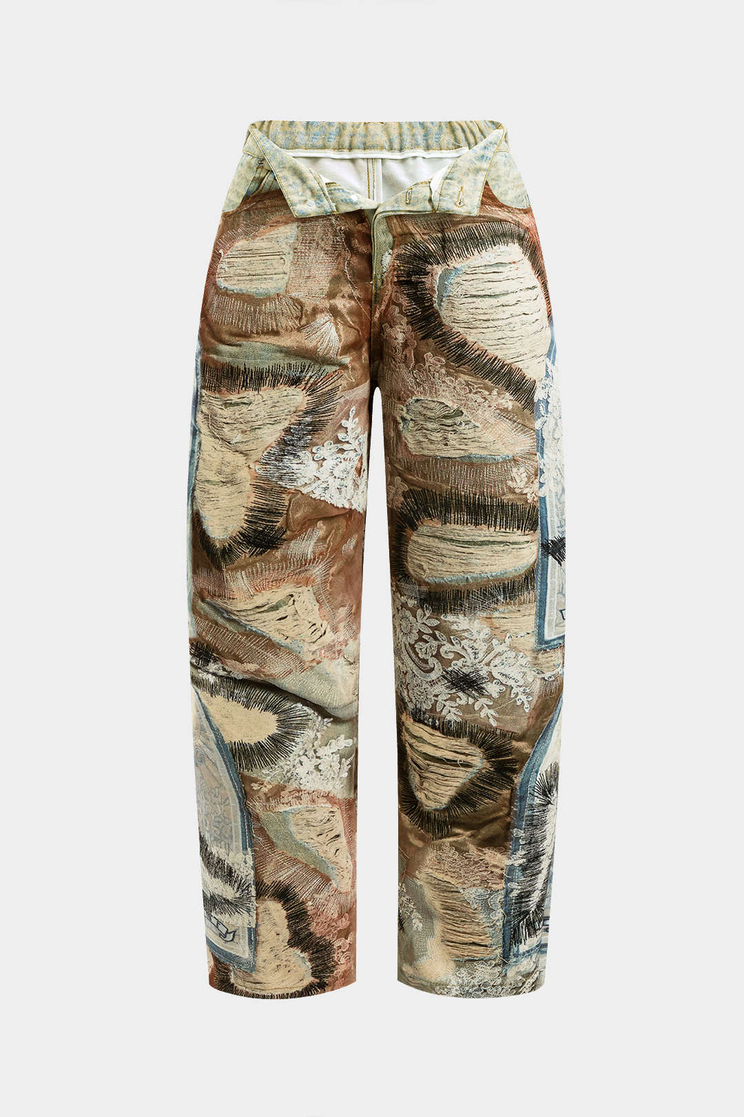Abstract Print Button Pocket Trousers - Flockneti