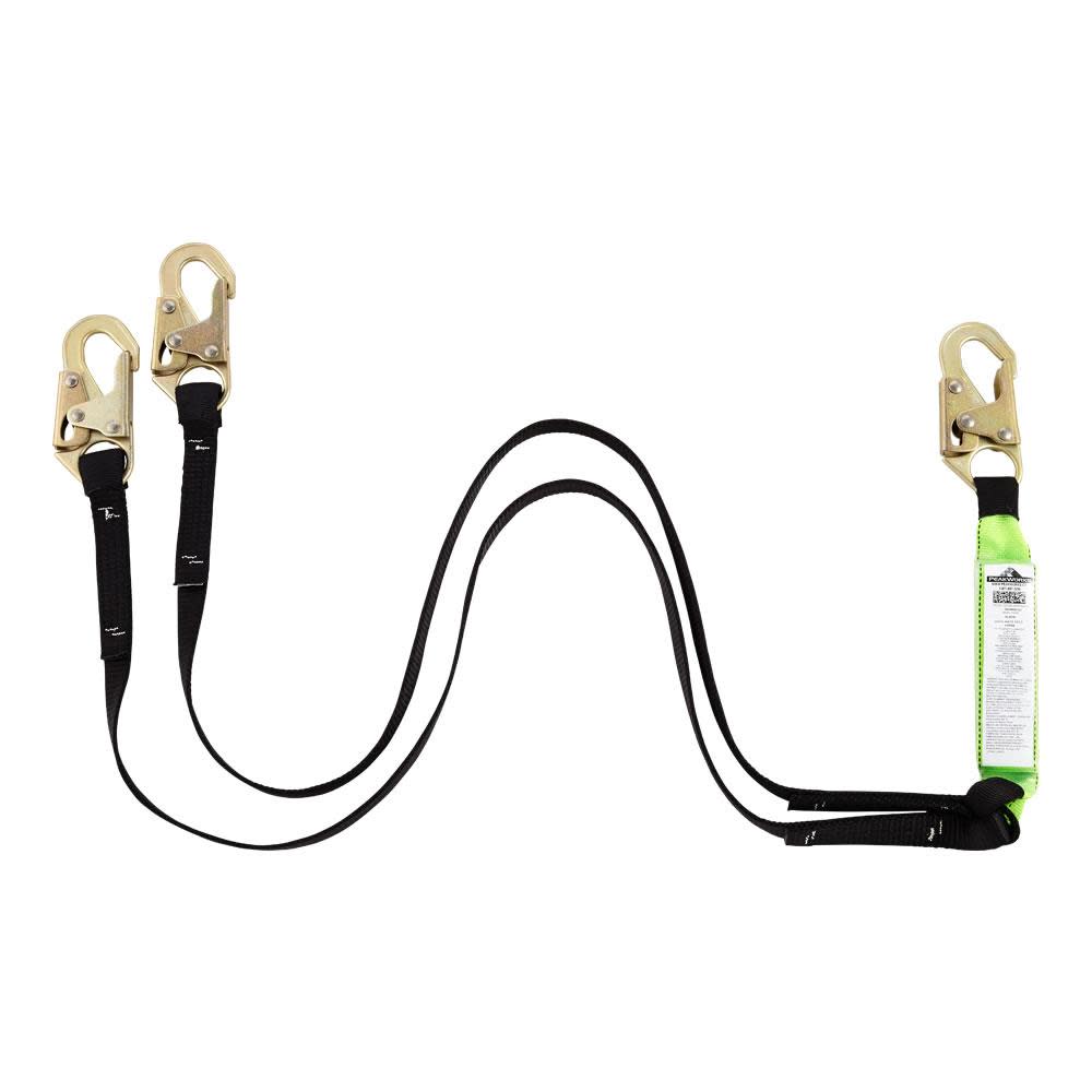Peakworks Shock Absorbing Double Leg Lanyard with Snap Hooks 6 Ft. L. UV and Abrasion Resistant Polyester Webbing Green/Black - Flockneti
