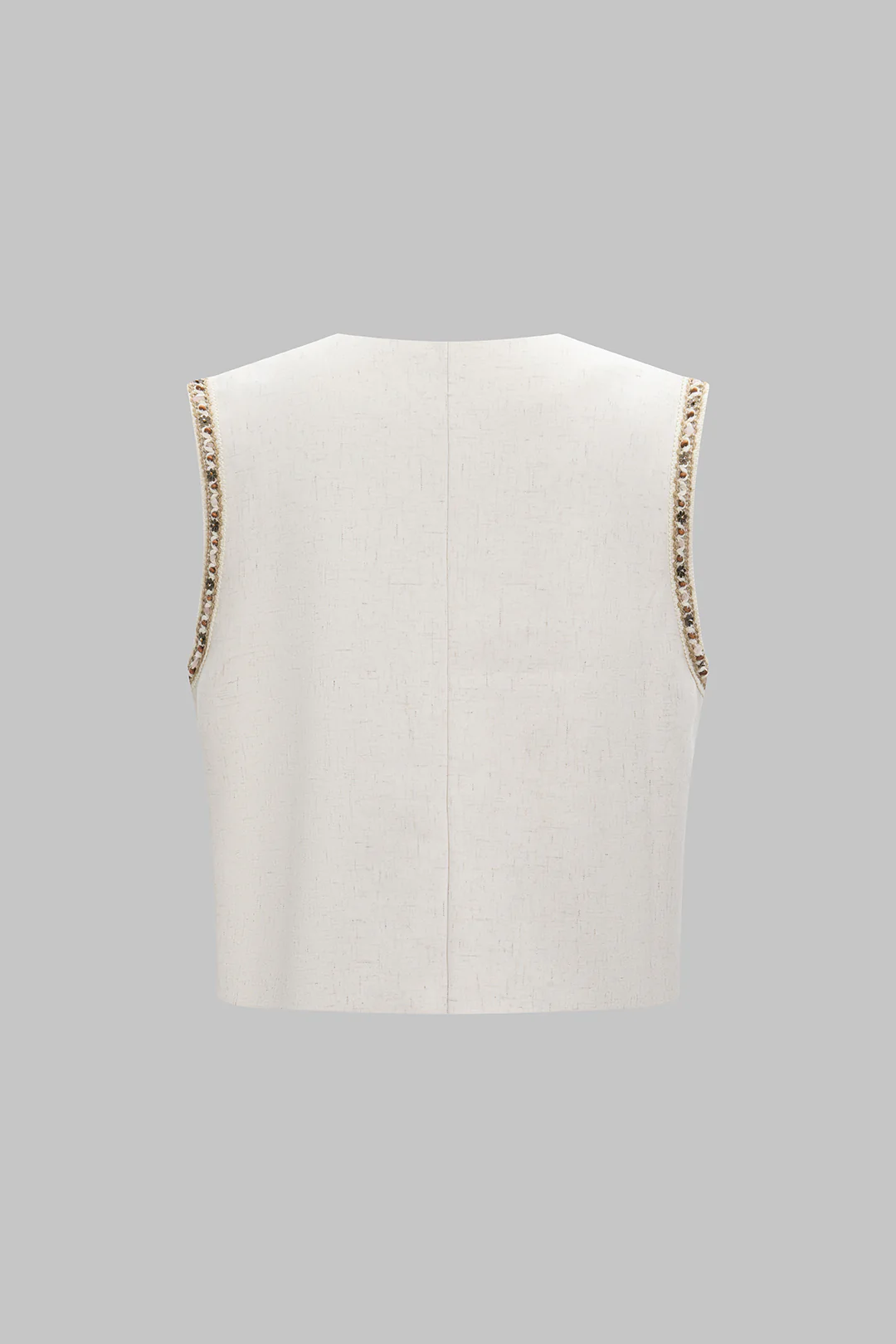 Round Neck Chain Trimmed Button Vest - Flockneti
