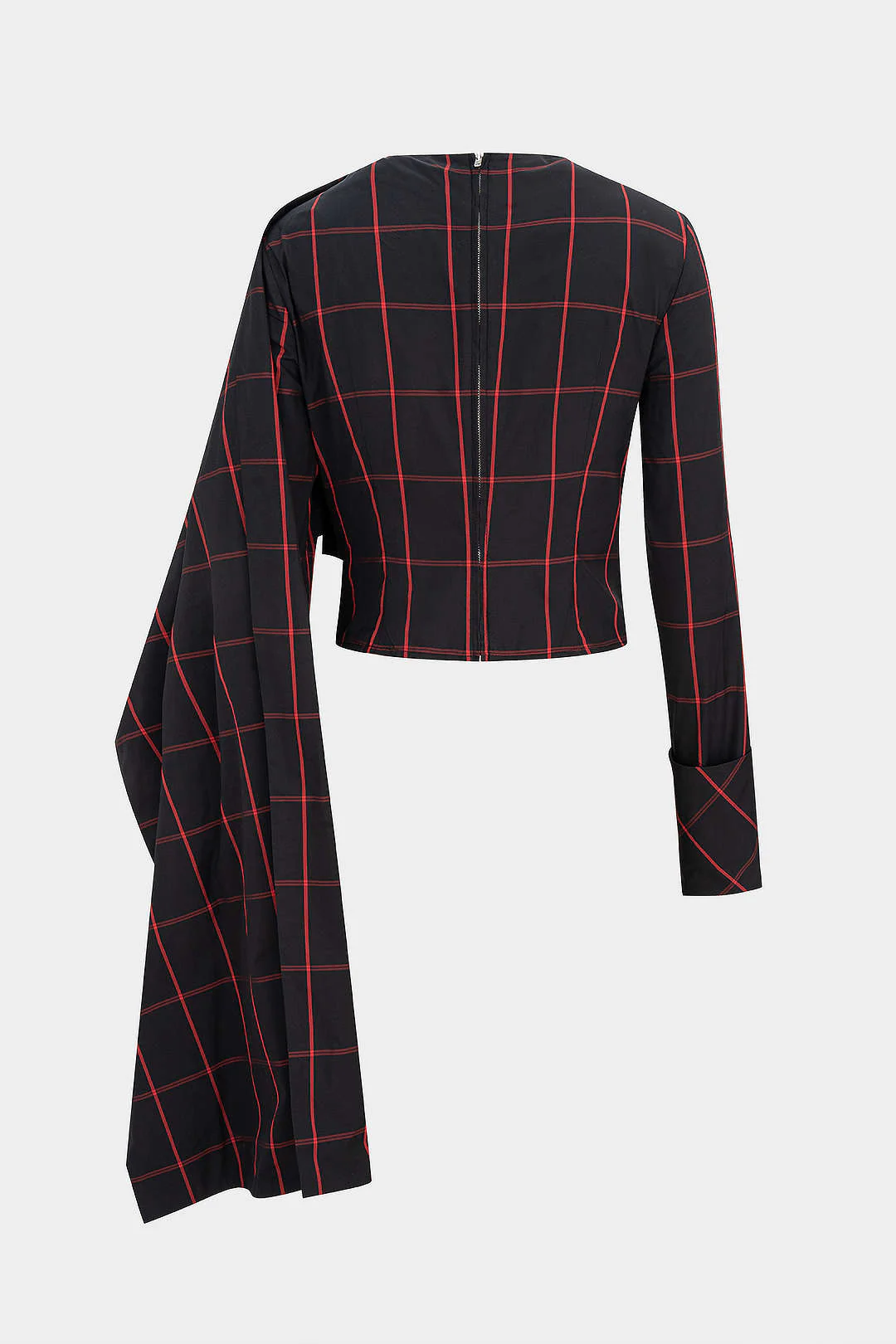 Plaid Print Wrap Long-Sleeve Top - Flockneti