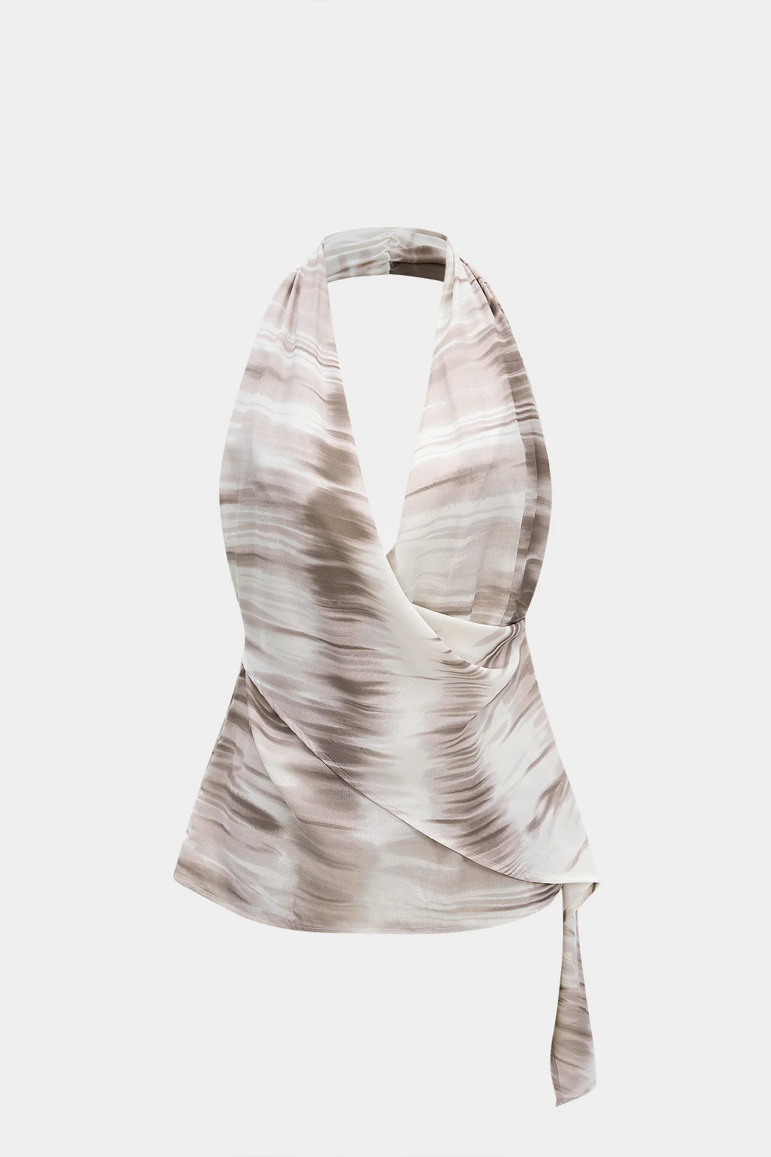 Tie Dye Print Halter Draped Cowl Neck Asymmetrical Top - Flockneti
