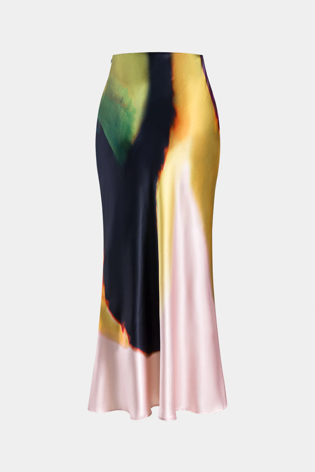 Contrast Print Satin Zipper Skirt - Flockneti