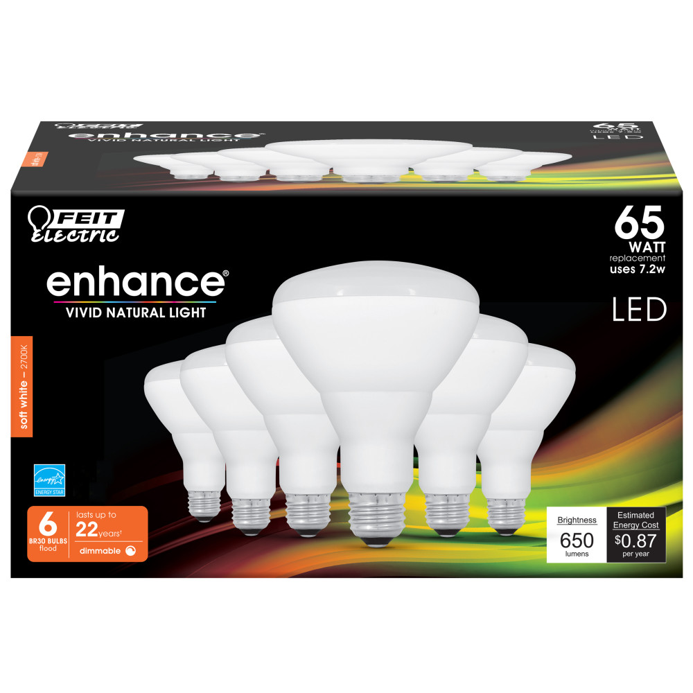 Feit Electric 65W BR30 Soft White Dimmable LED Bulb 6pk - Flockneti