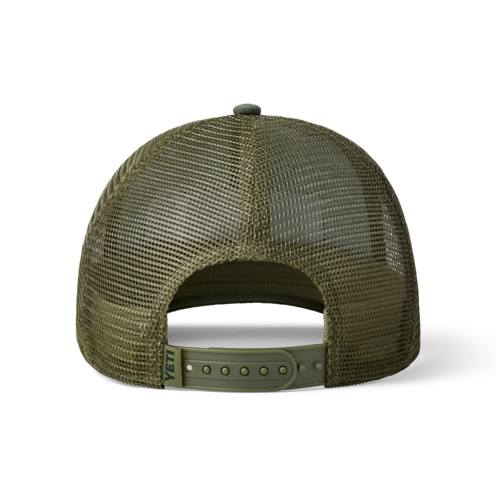 Yeti Bass Badge Olive Fishing Net Trucker Hat - Flockneti