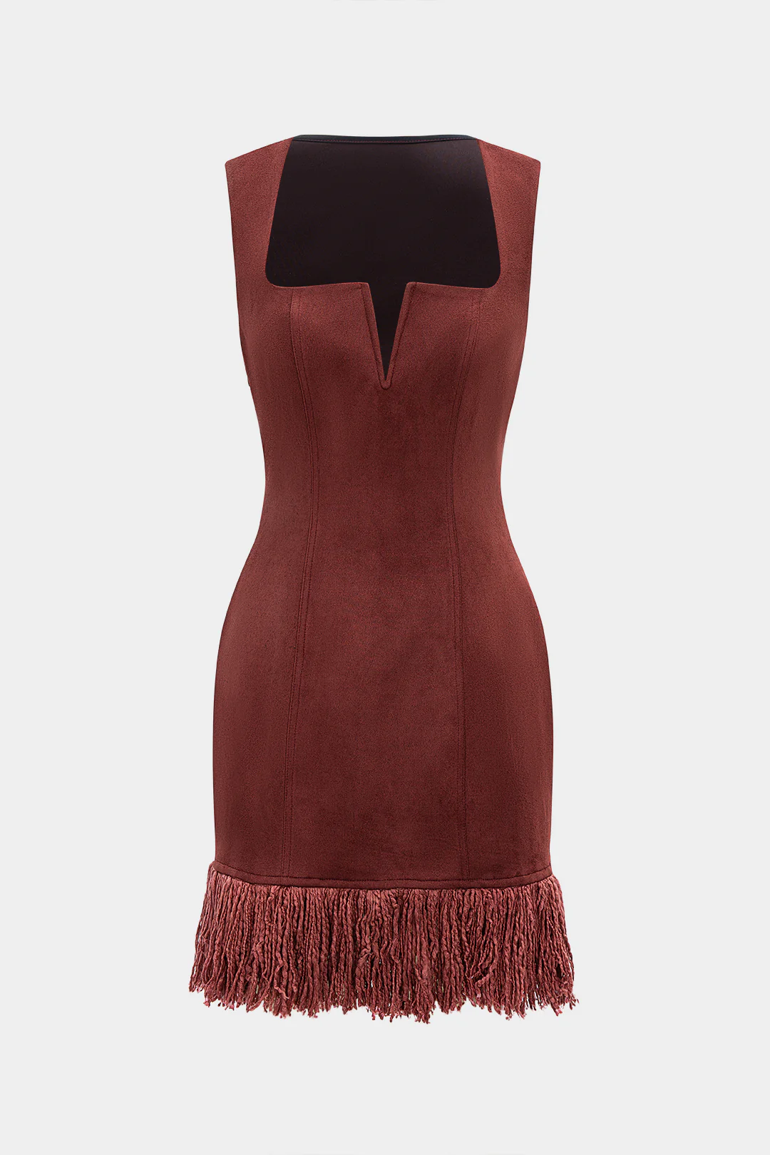 Suede Zipper Fringe Trim Tank Sleeveless Mini Dress - Flockneti