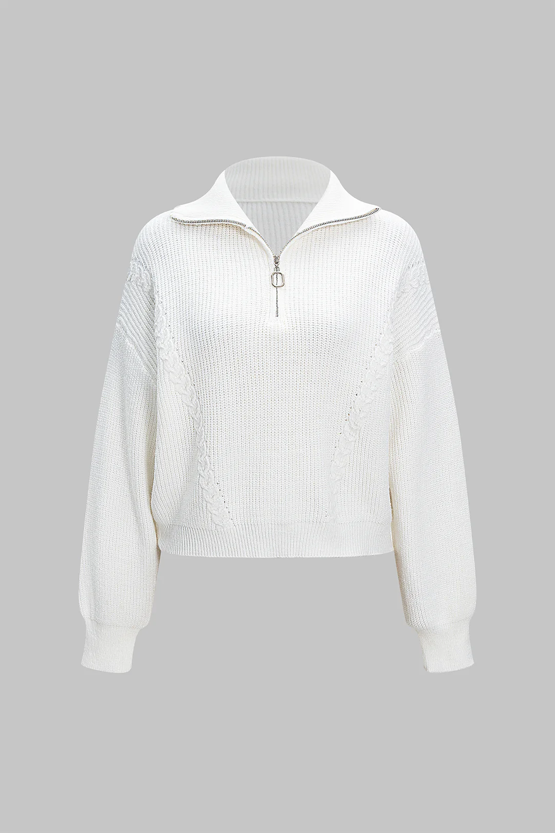 Knit Lapel Zipper Long Sleeve Top - Flockneti
