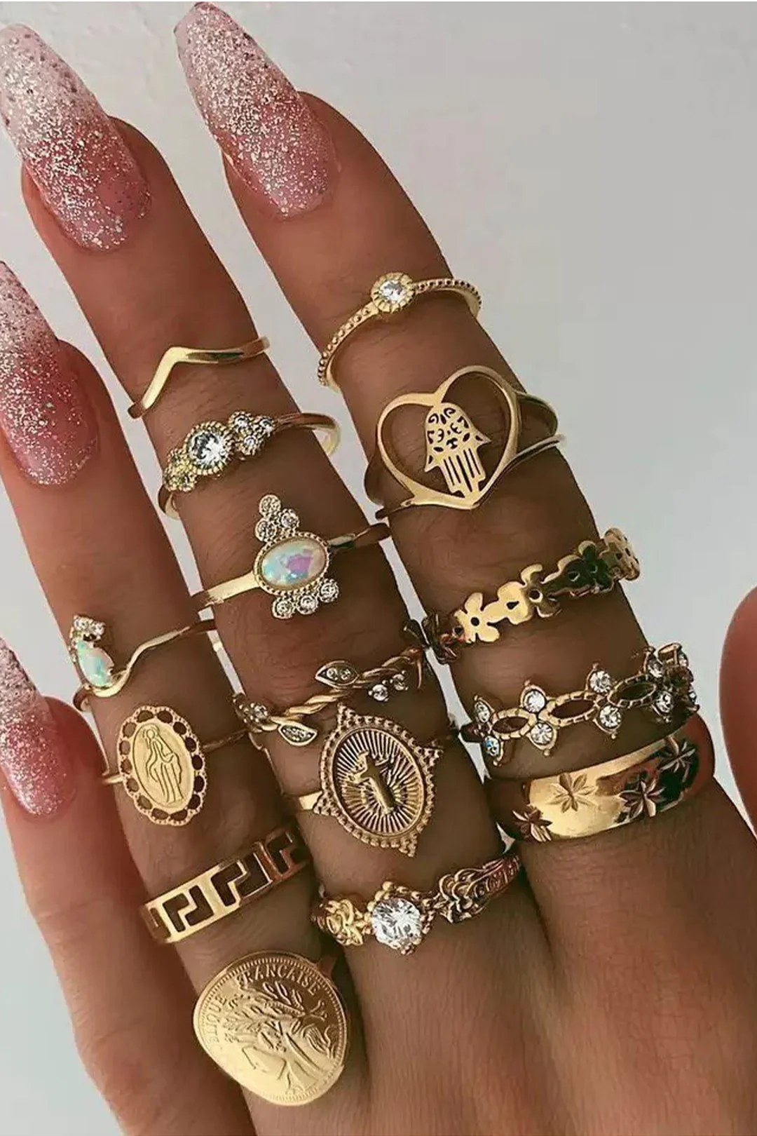 Set of 15 Pc Rhinestone Rings - Flockneti