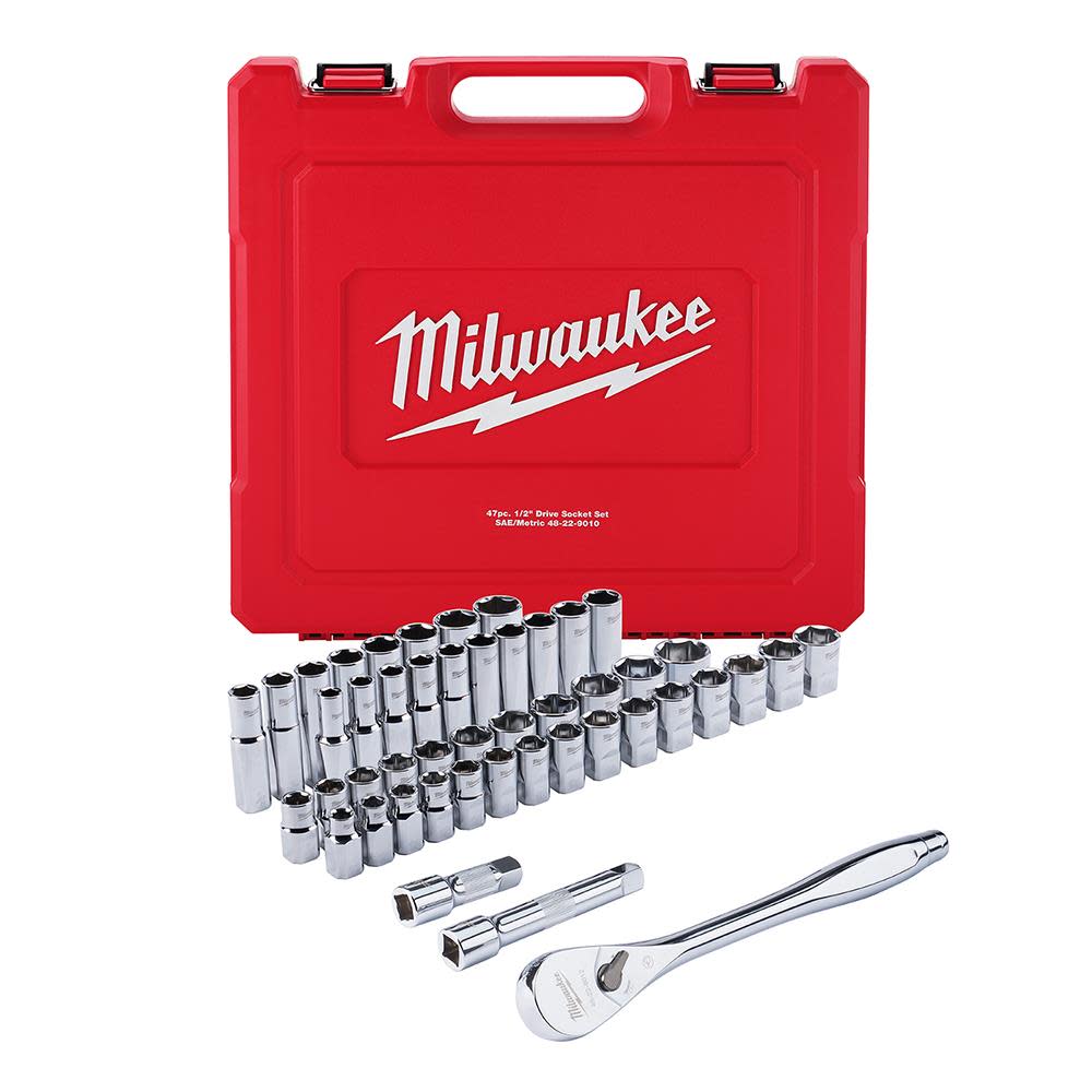 Milwaukee 47 pc. 1/2 in. Socket Wrench Set (SAE & Metric) - Flockneti
