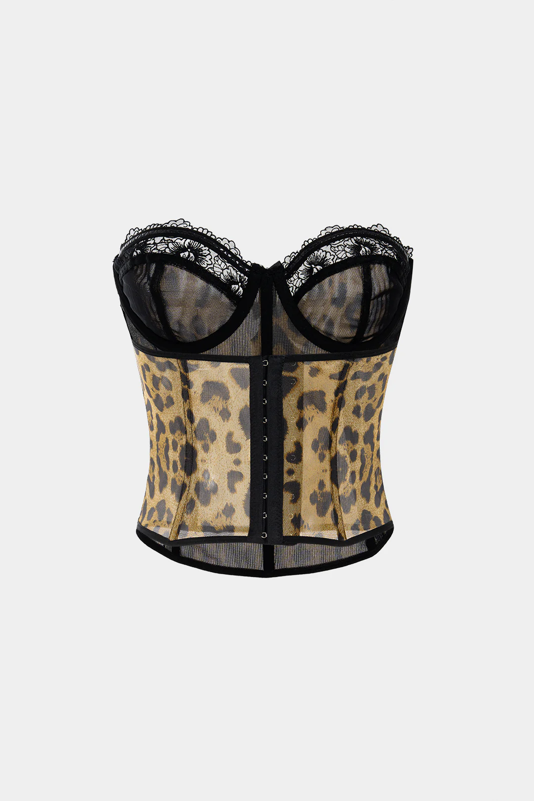 Leopard Print Lace Trim Bow Corset Tube Top - Flockneti