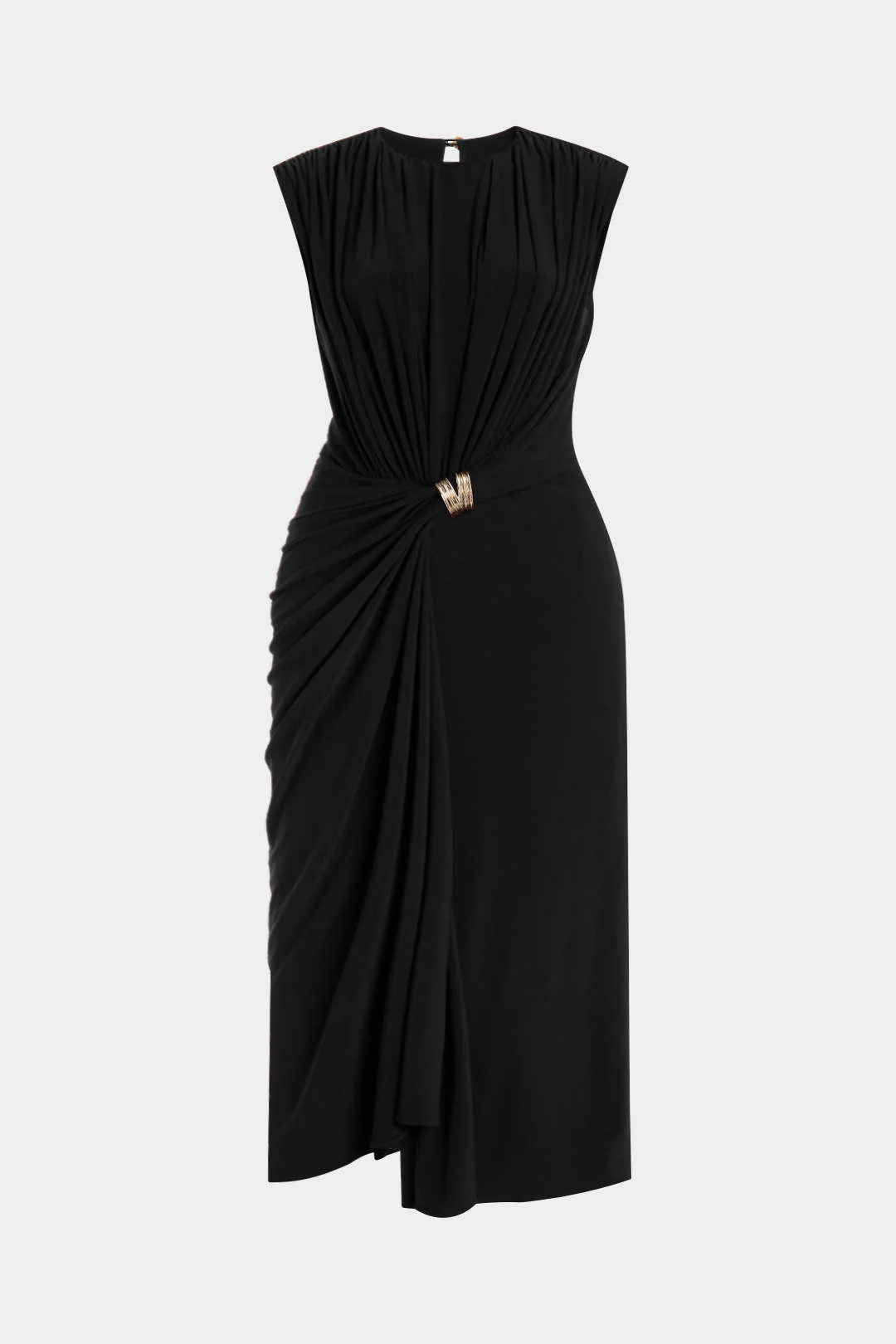 Plus Size Metallic Decor Ruched Sleeveless Midi Dress - Flockneti