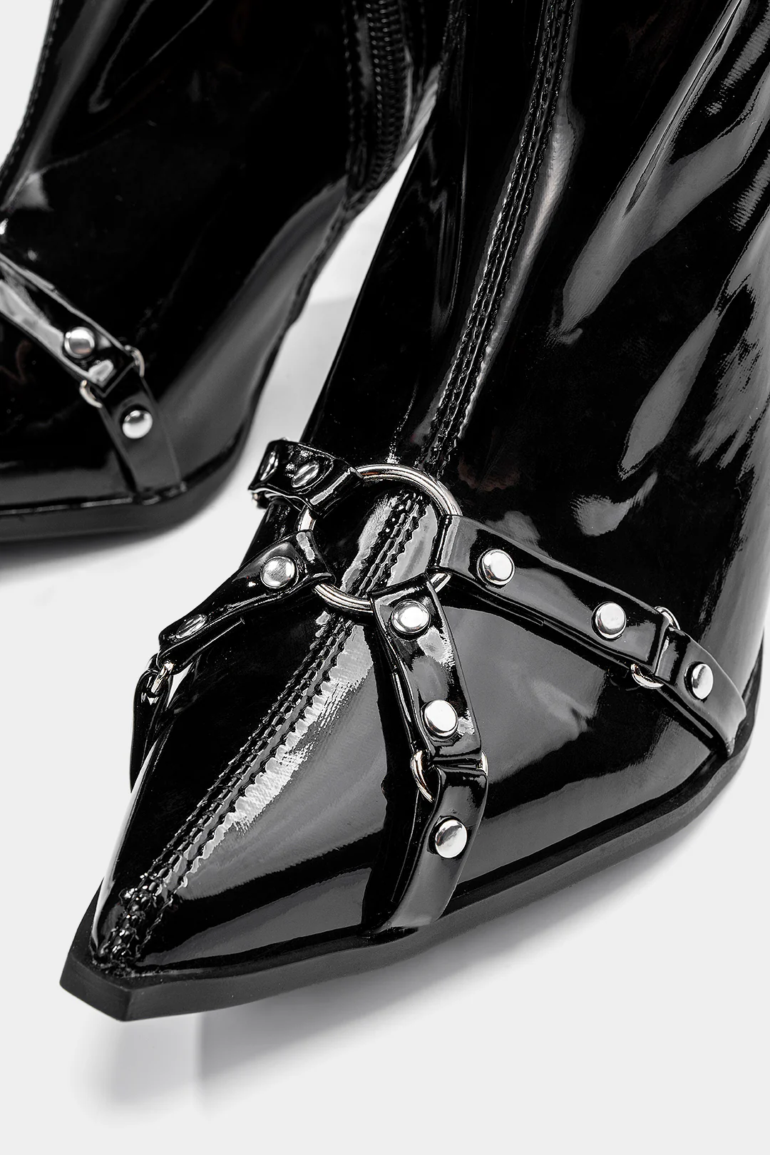 Leather Metallic Buckle Pointed Ankle Boots - Flockneti