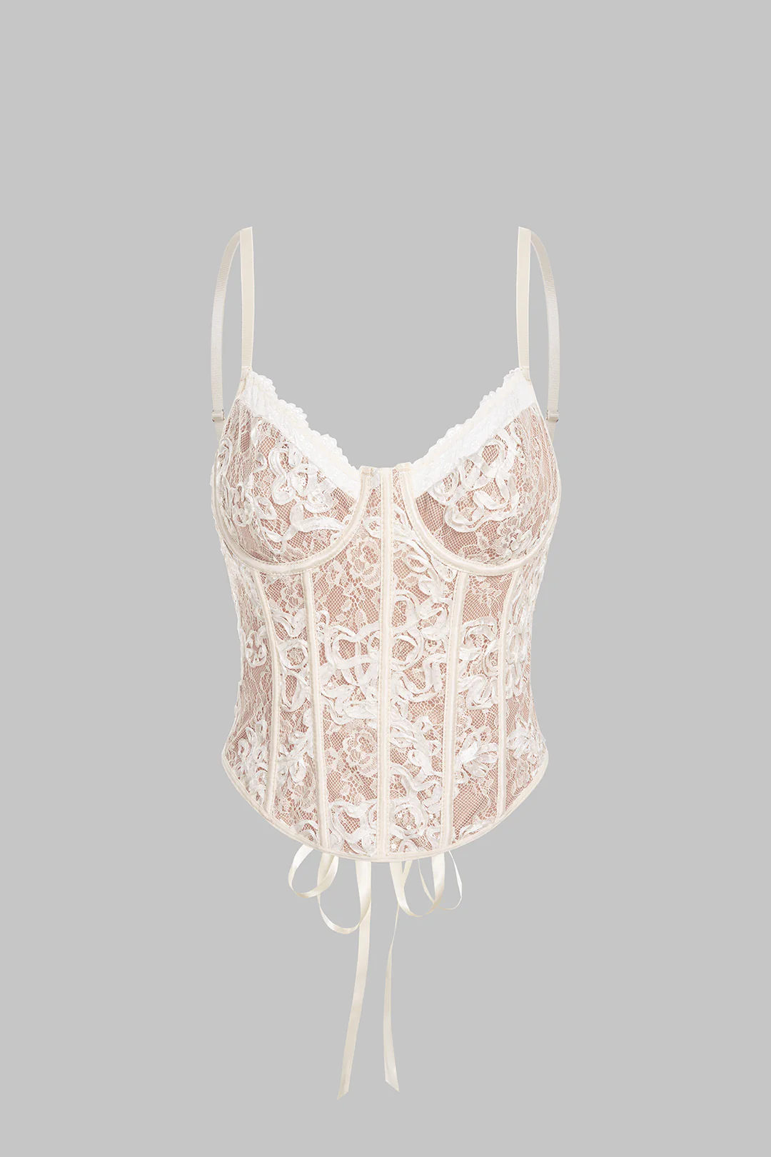 Lace V-Neck Corset Crossed Tie Back Cami Top - Flockneti