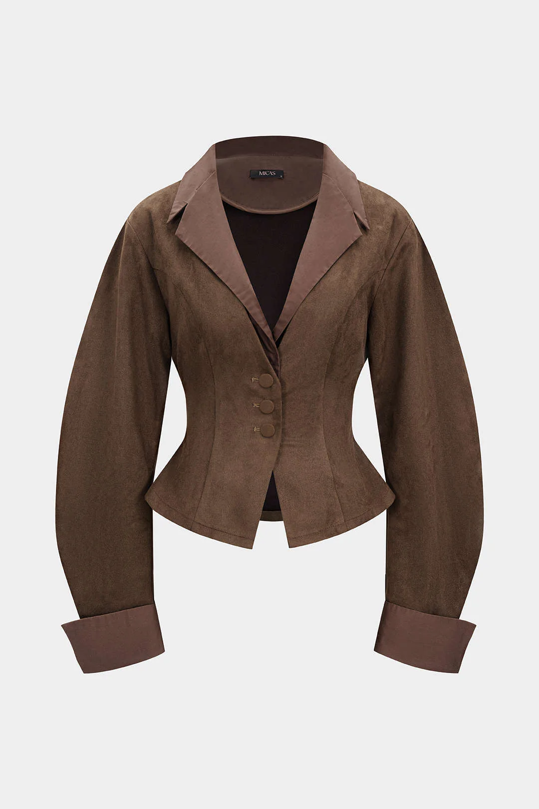 Suede Patchwork Notched Lapel Button Jacket - Flockneti