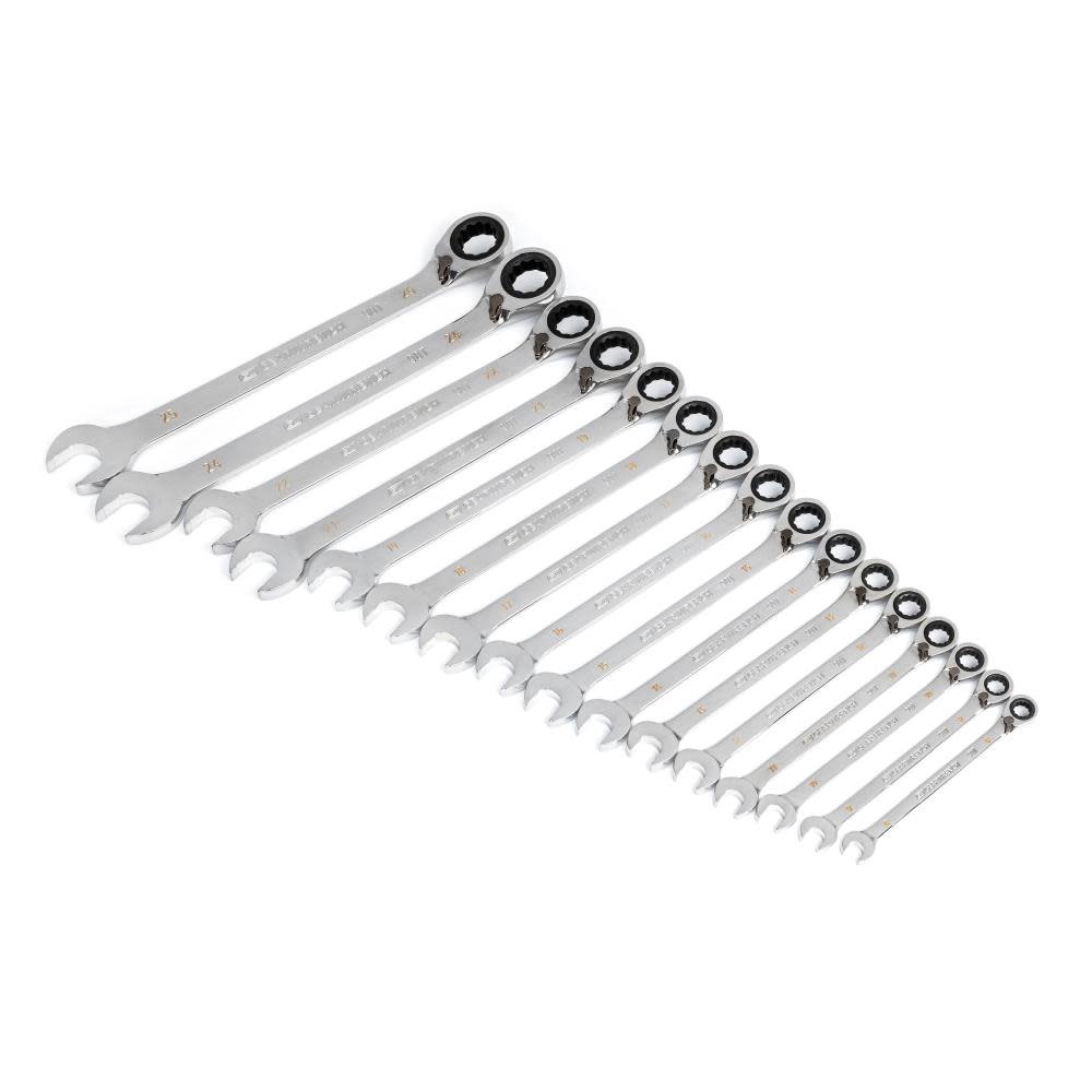 GEARWRENCH Ratcheting Wrench Set 90 Tooth 12 Point Metric Reversible 16pc - Flockneti