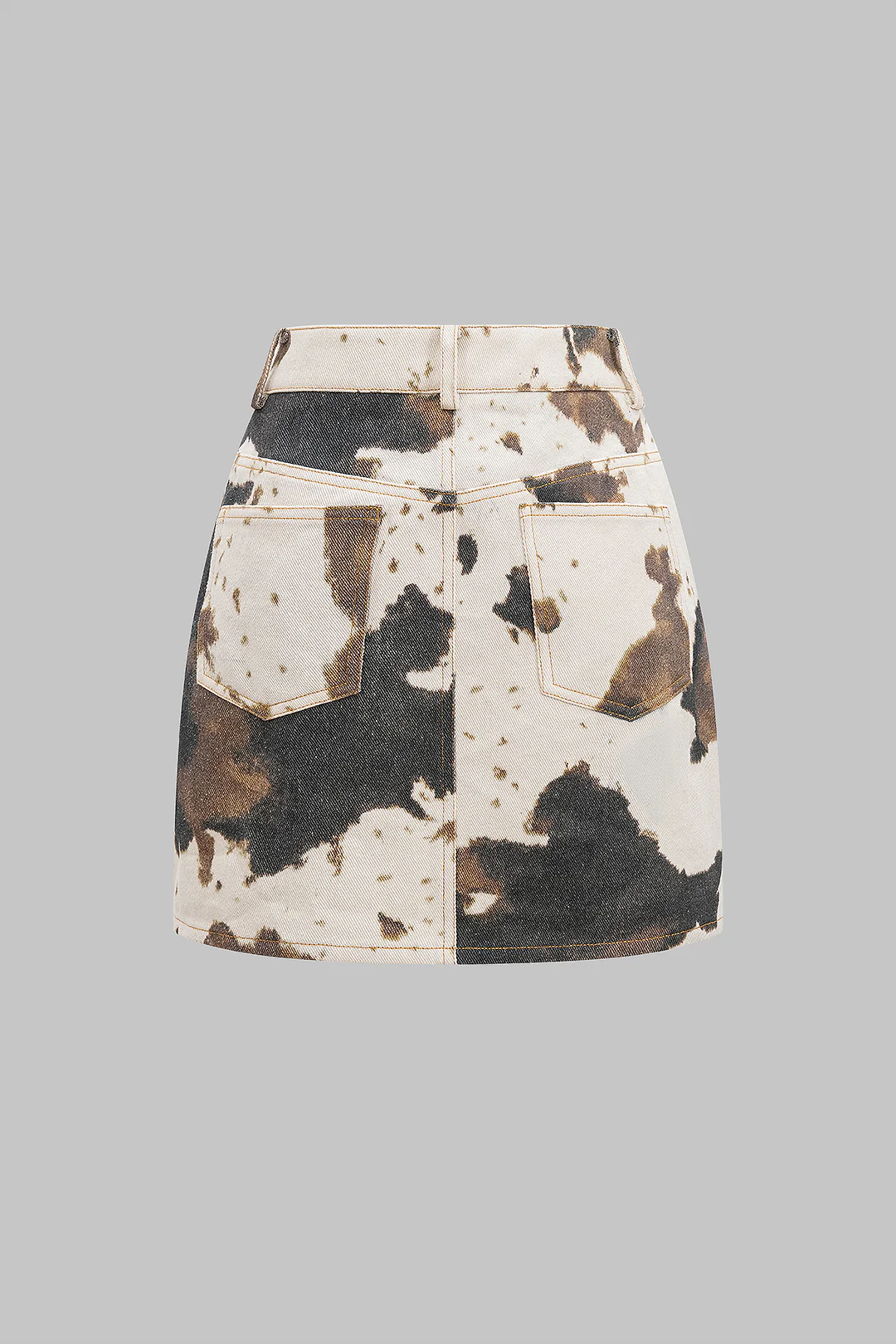 Denim Abstract Splatter Print Asymmetrical Button High Waist Skirt - Flockneti