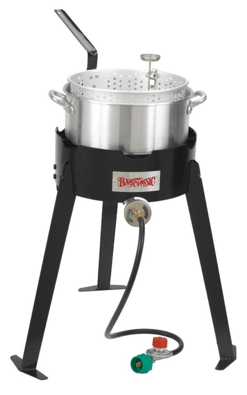 Bayou Classic 22 In. Tall Aluminum Fish Cooker with 10-Qt. Fry Pot and Perforated Basket - Flockneti