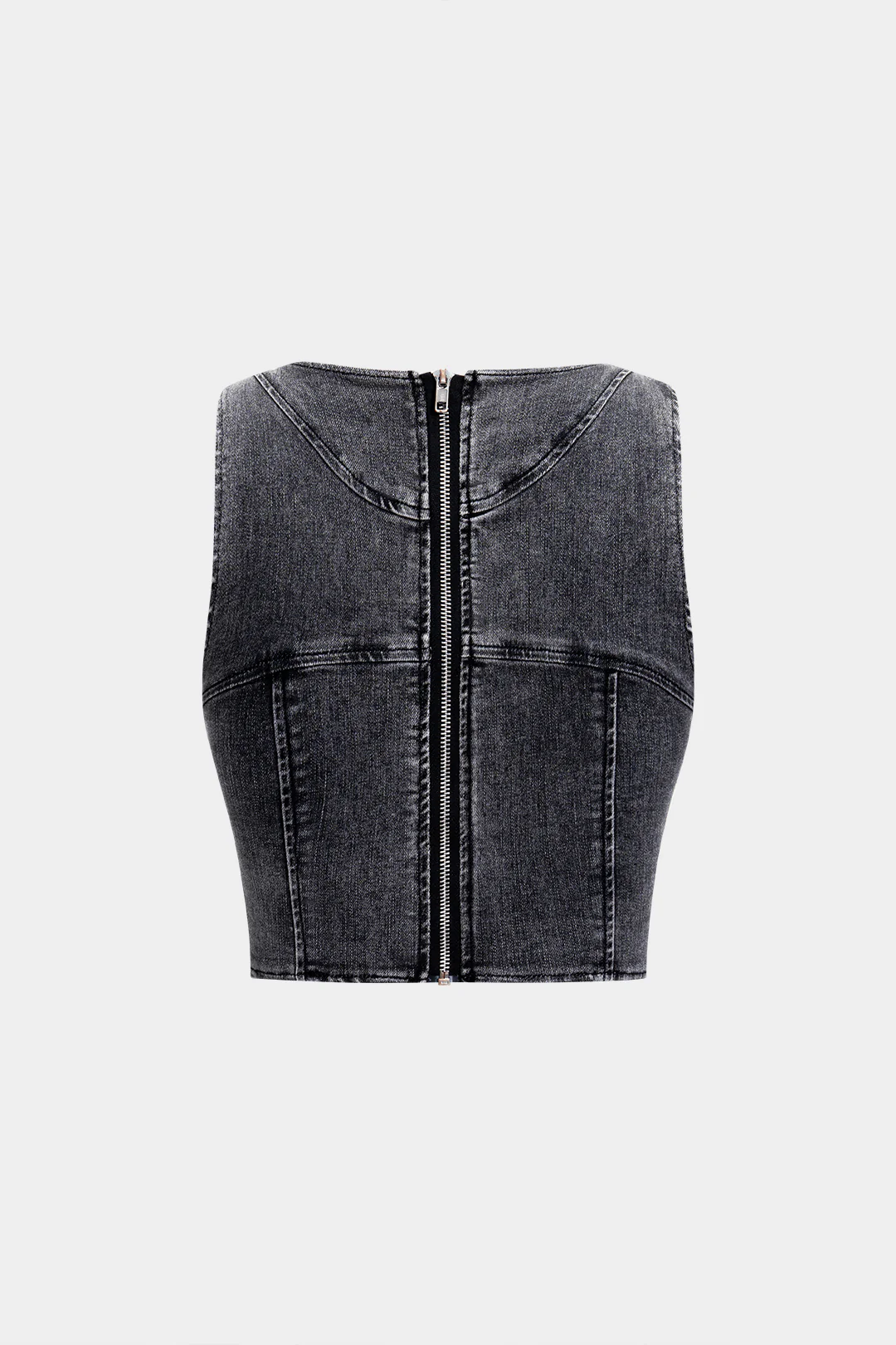 Denim Zipper Detail Bustier Tank Top - Flockneti