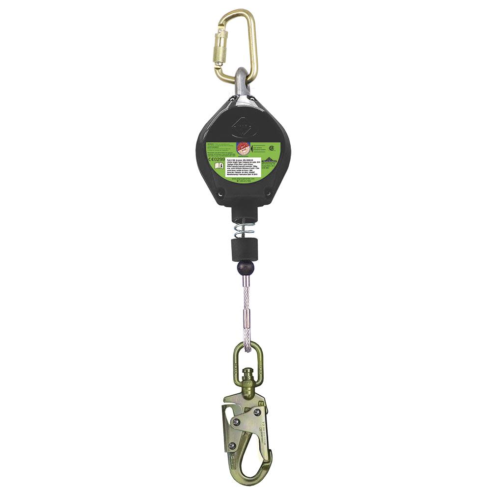 Peakworks Self-Retracting Lifeline (SRL) with Galvanized Steel Cable Snap Hook 10 Ft. L. Black - Flockneti