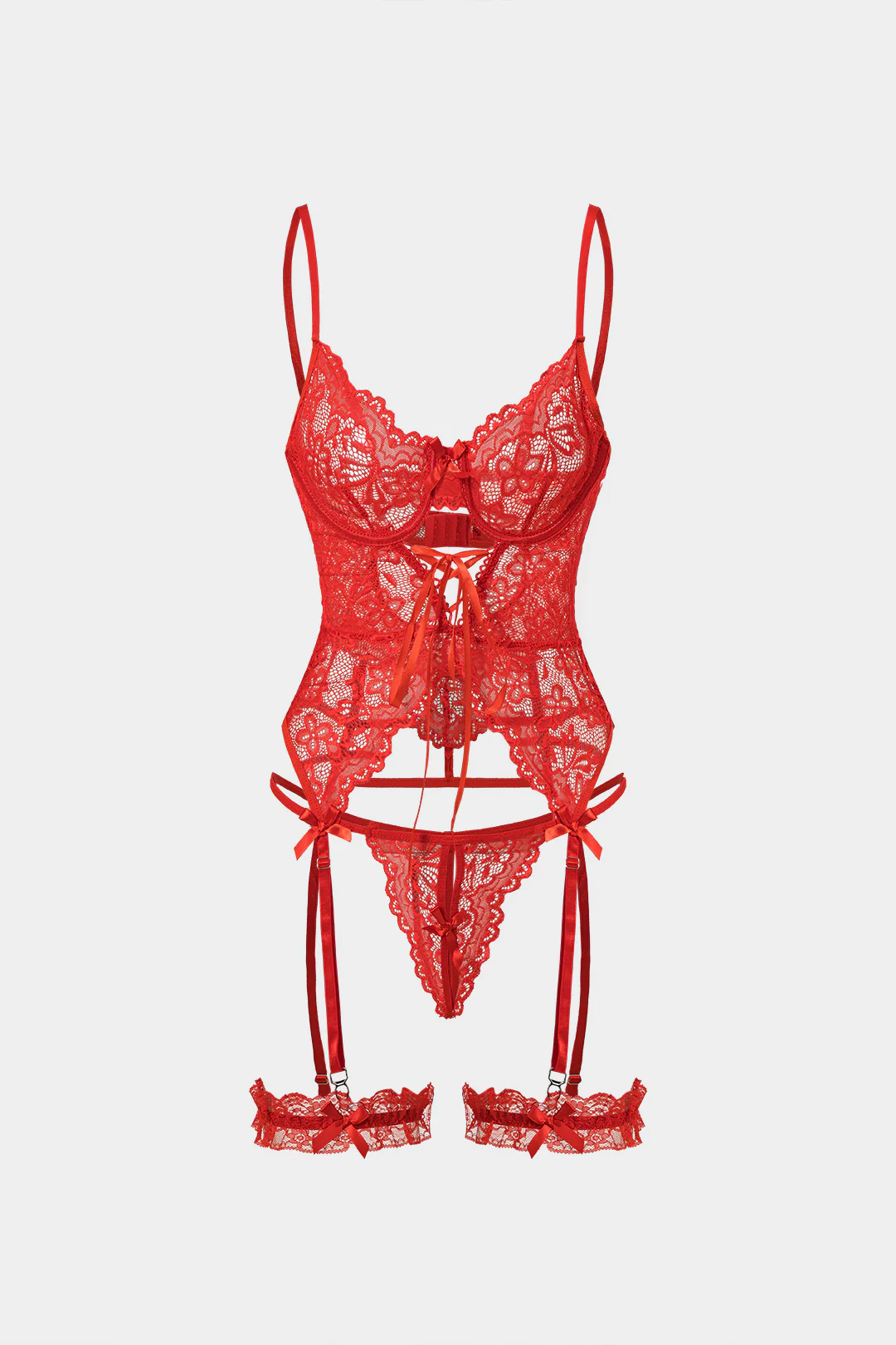 Cut Out Tie Front Backless Lingerie Garter Set - Flockneti