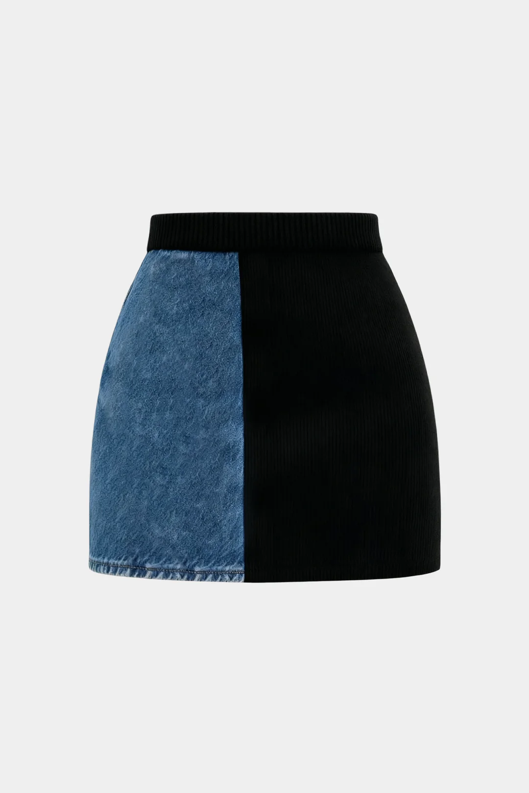 Knit Denim Patchwork Metallic Eyelet Mini Skirt - Flockneti