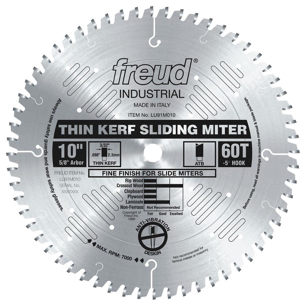 Freud 10 In. x 60T Thin Kerf Sliding Compound Miter Saw Blade - Flockneti