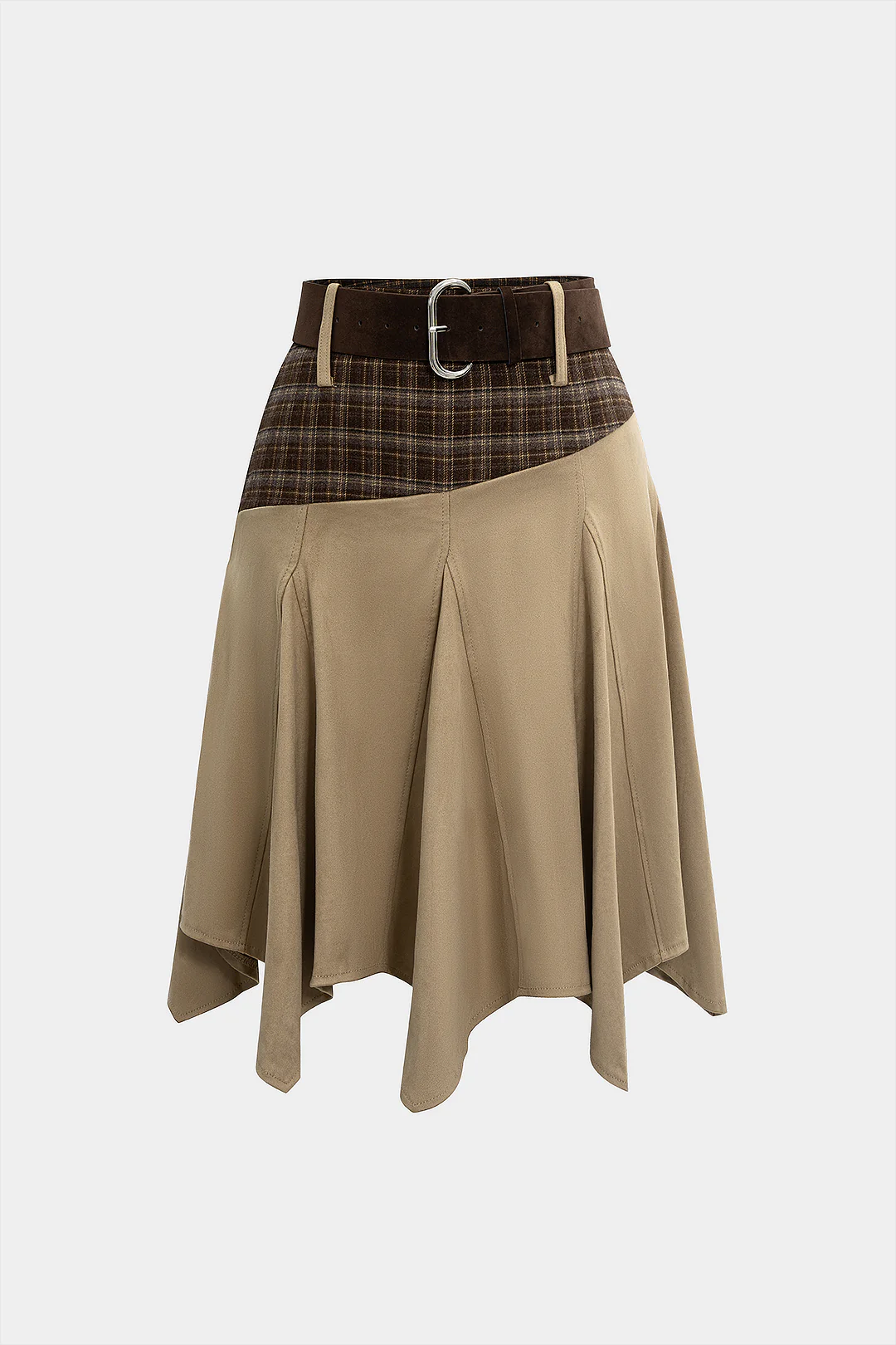 Suede Patchwork High Waist  Belted Skirt - Flockneti
