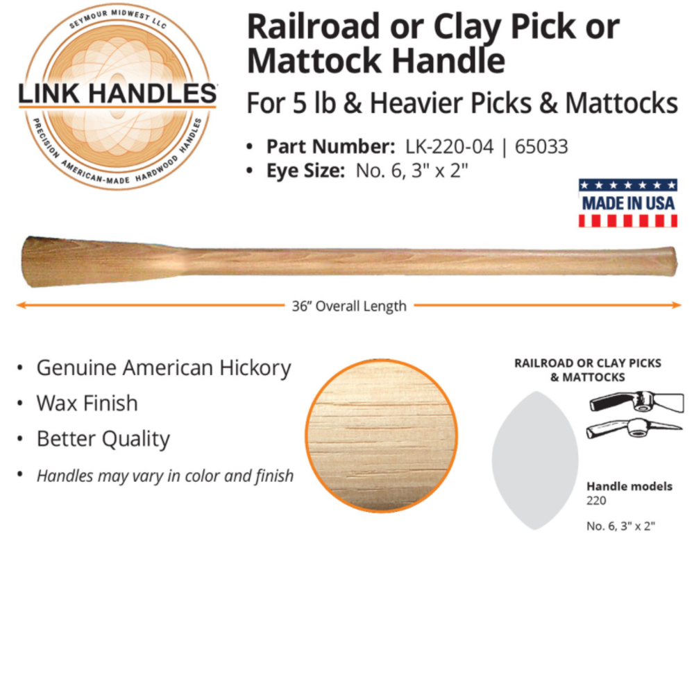 Seymour Hickory Link Handle 36″ for 5 lb. Heavier Picks and Mattocks - Flockneti