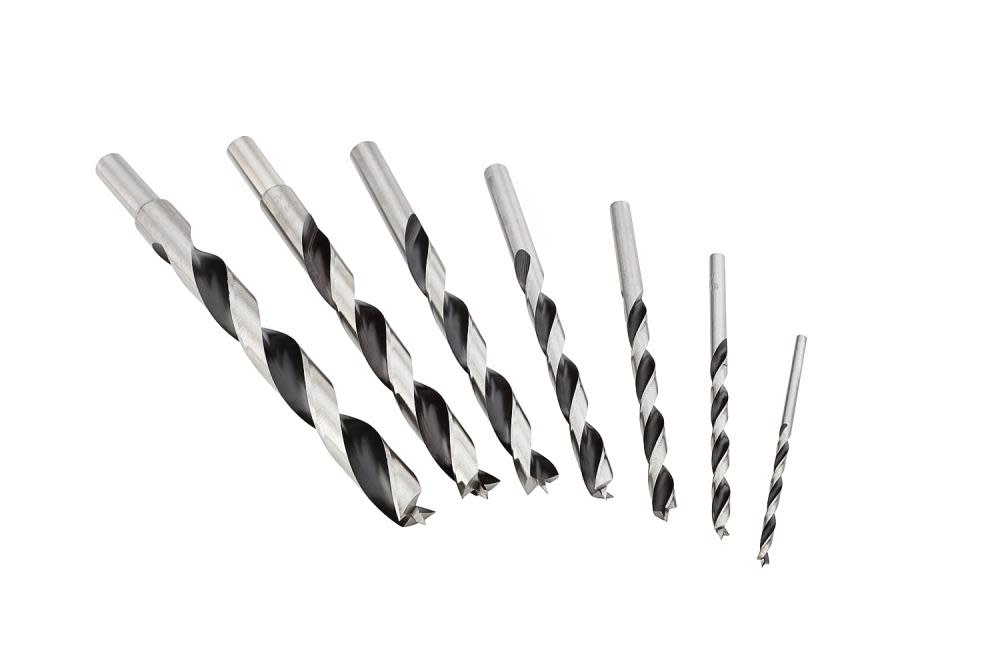 Fisch 7 piece Chrome Vanadium Brad Point Bit Set: 1/8″ – 1/2″ Diameter - Flockneti