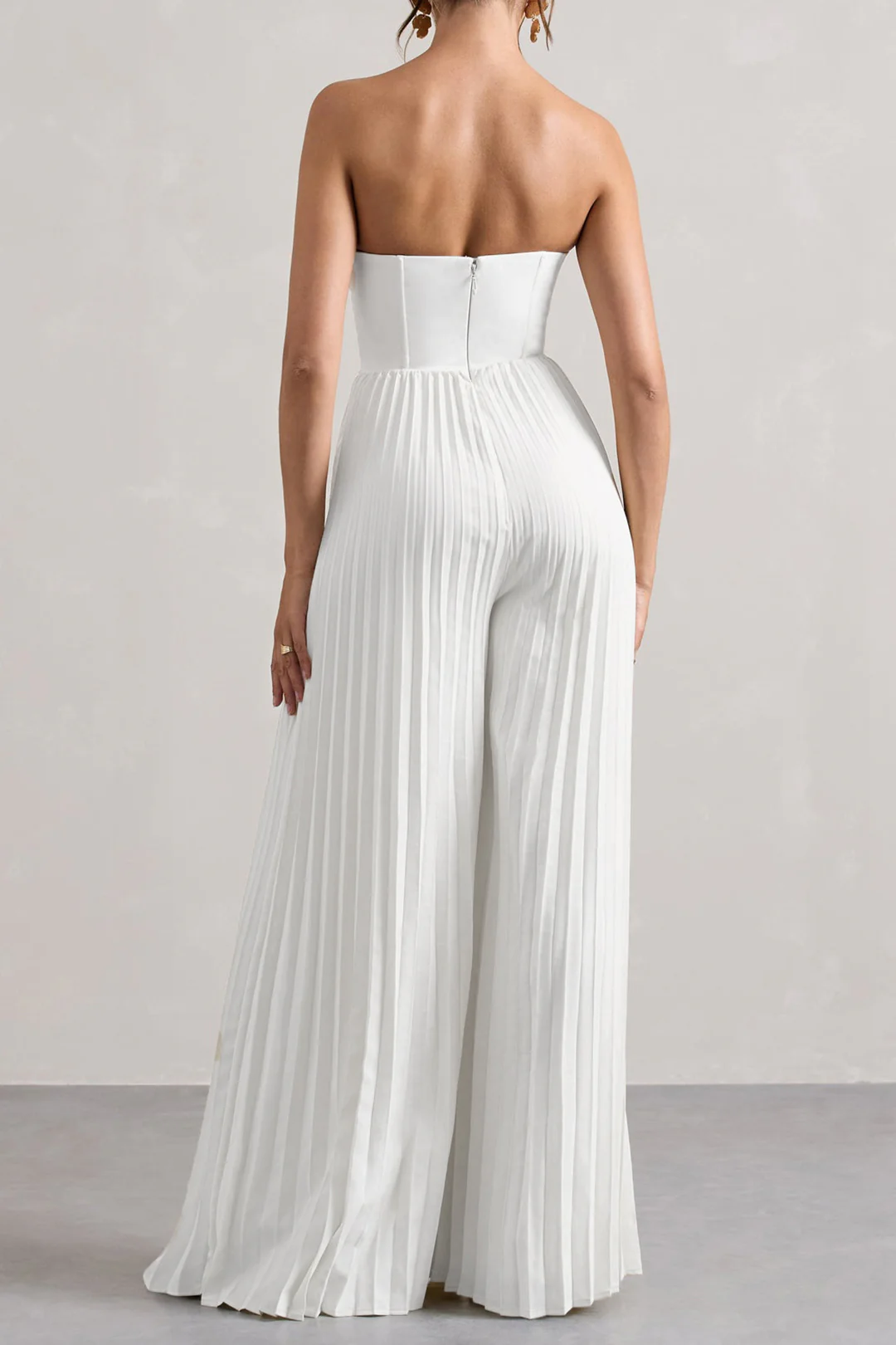 Pleated Zipper Corset Strapless Jumpsuit - Flockneti