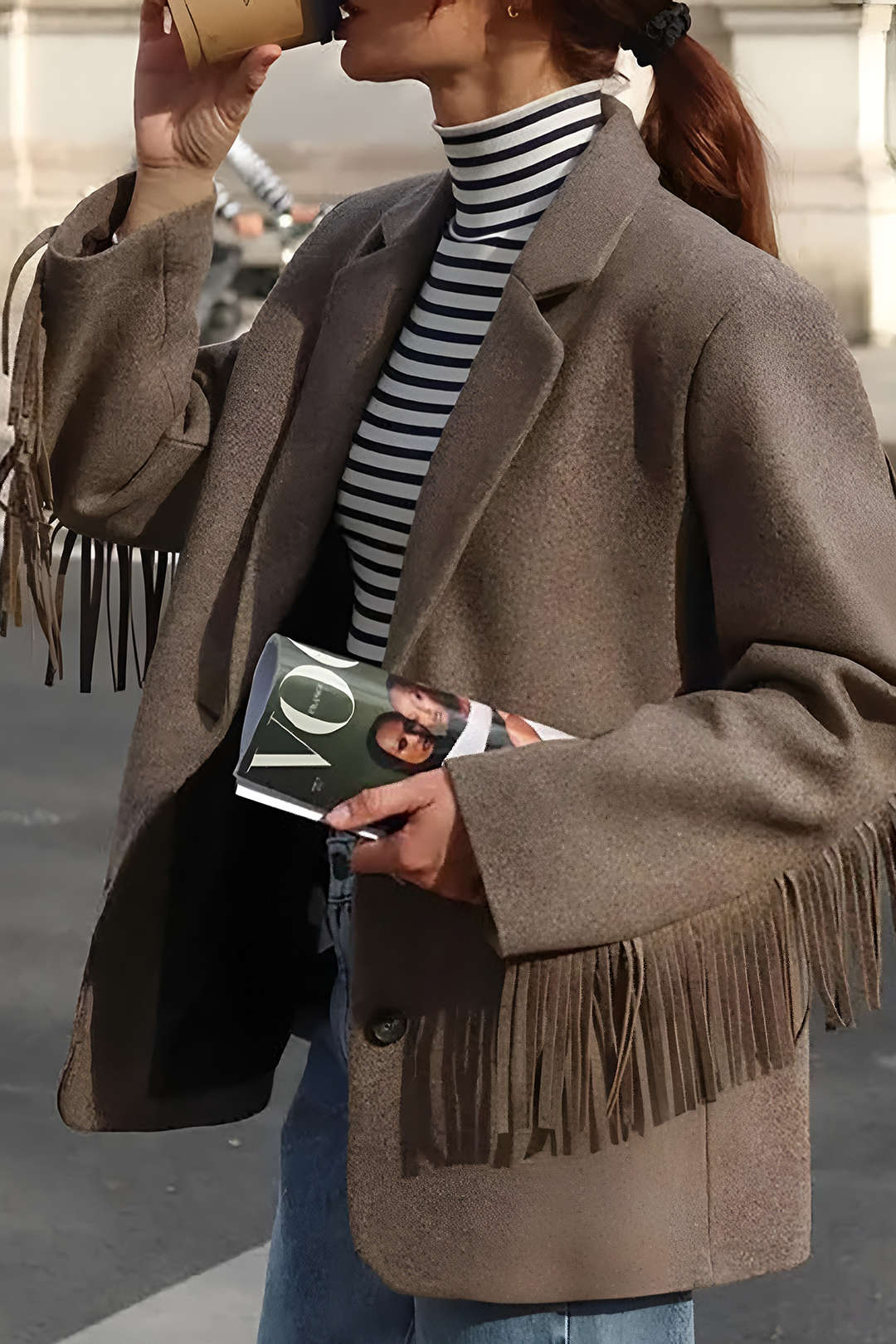 Suede Button Fringe Blazer - Flockneti
