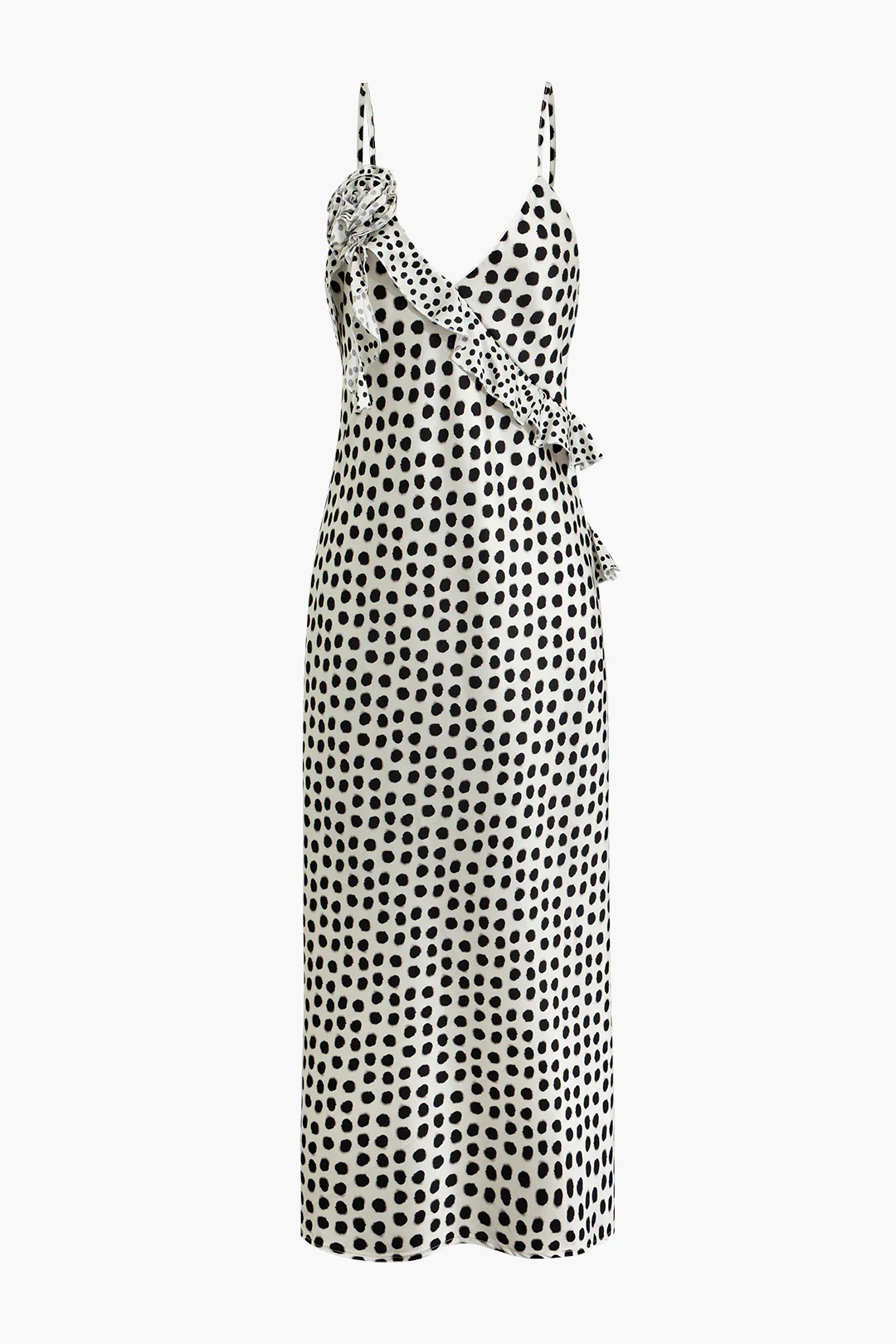 Polka Dots Print 3D Flower Decor Backless Sleeveless Maxi Dress - Flockneti