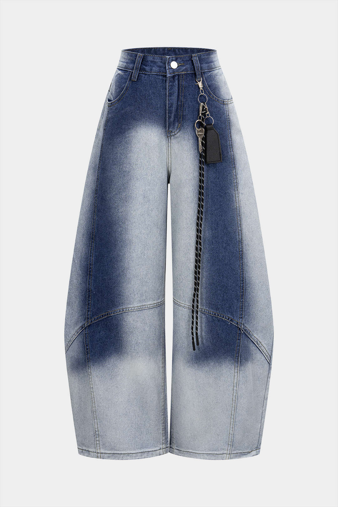 Denim Contrast Washed Wide Leg Jeans - Flockneti