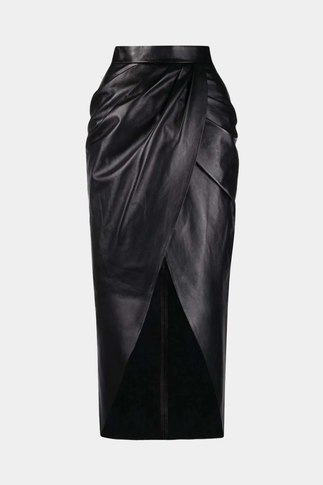 Faux Leather High Slit Ruched Crossed Skirt - Flockneti