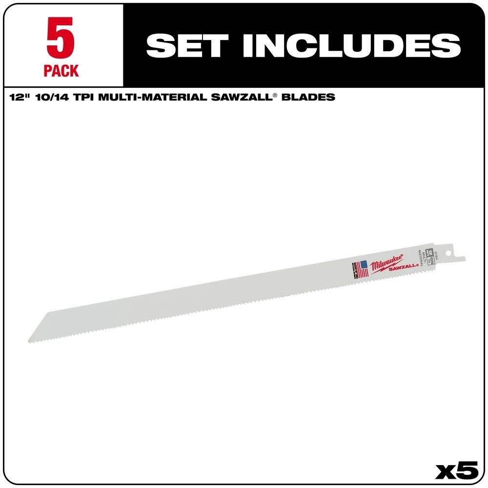 Milwaukee 12 in. 10/14 TPI SAWZALL Blades 5PK - Flockneti