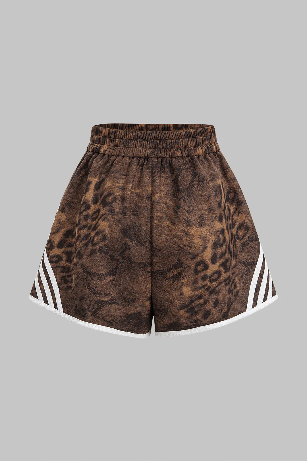 Leopard Print Stripes Shirred Waistband High Waist Shorts - Flockneti