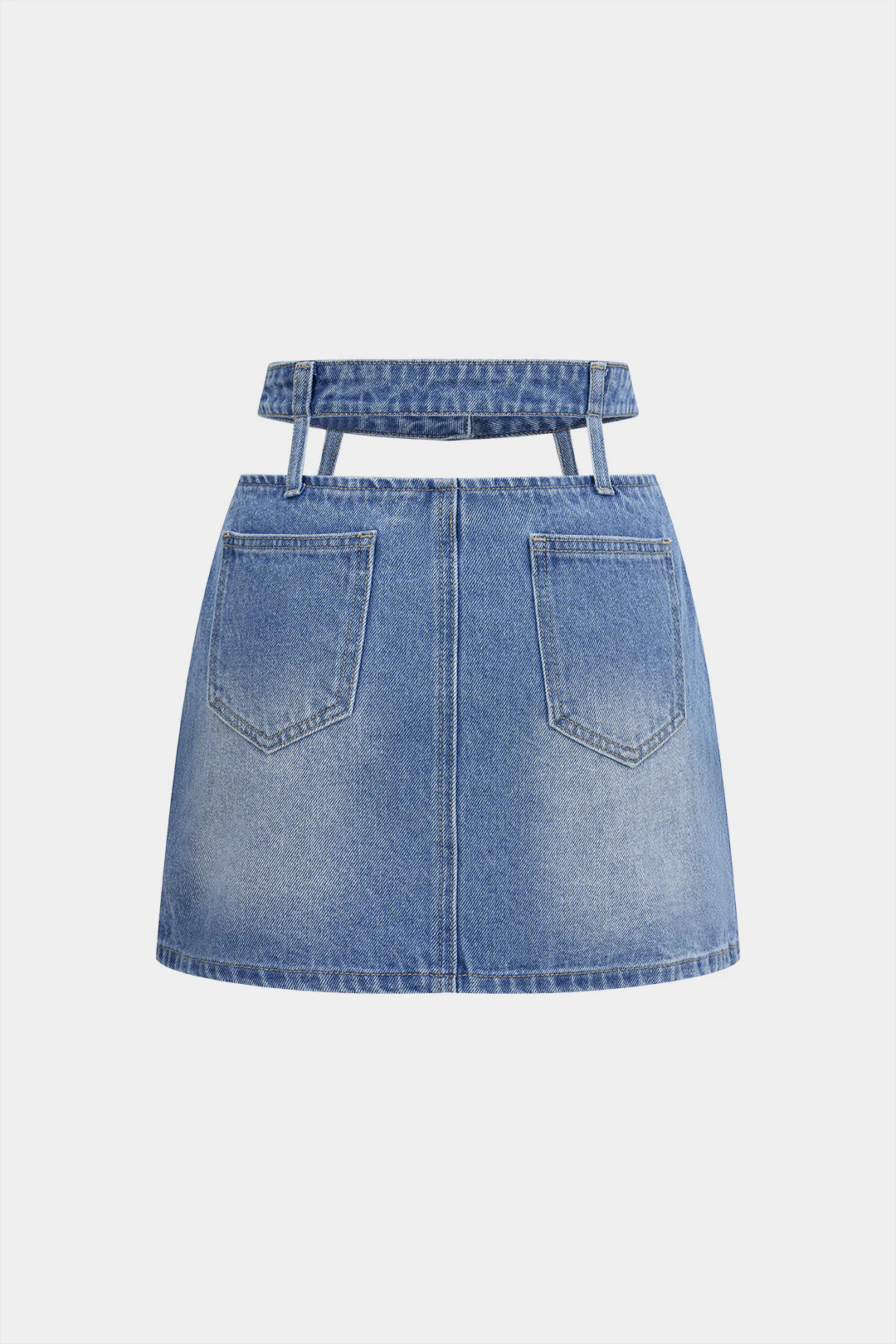 Denim Zipper Cut Out Pocket Mini Skirt - Flockneti