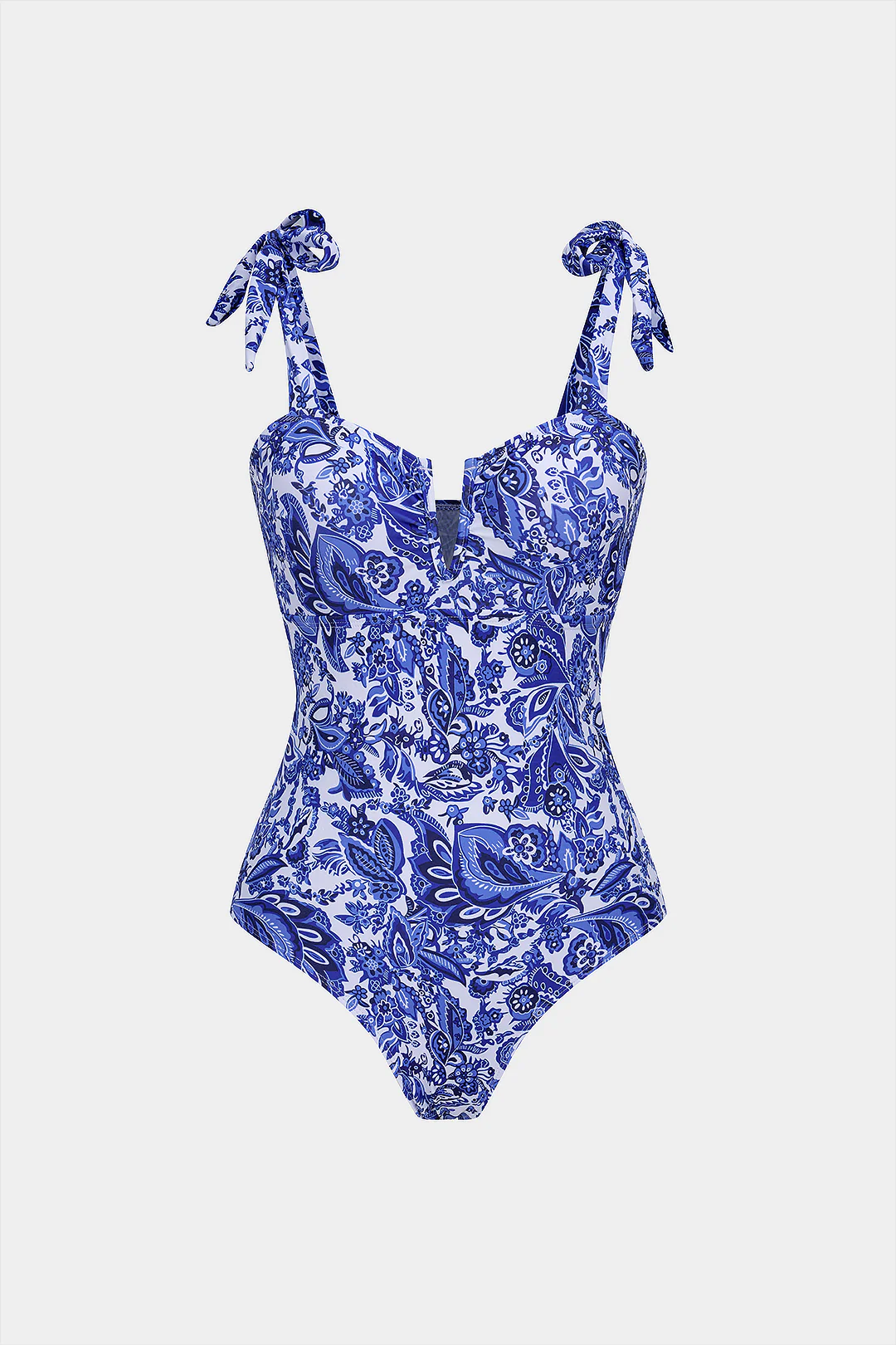 Retro Print V-Neck Tie-Up One-Piece Swimsuit - Flockneti