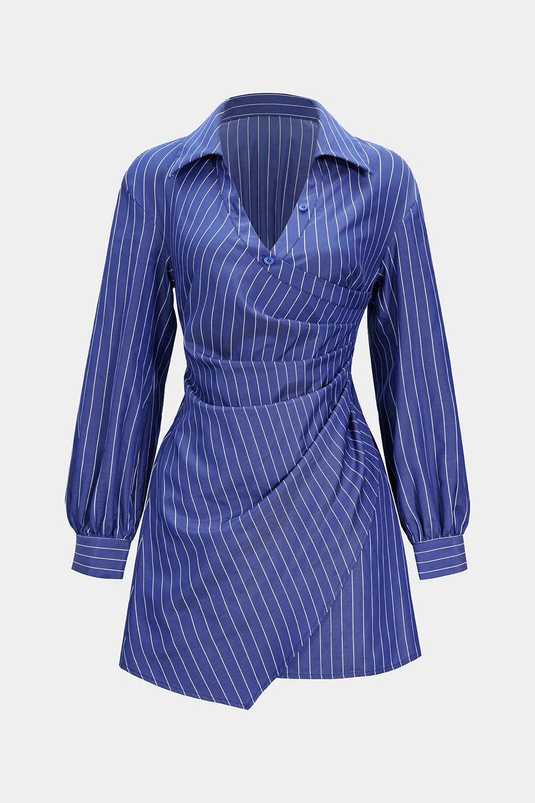 Stripes Print Button Ruched Smocked Long Sleeve Mini Dress - Flockneti