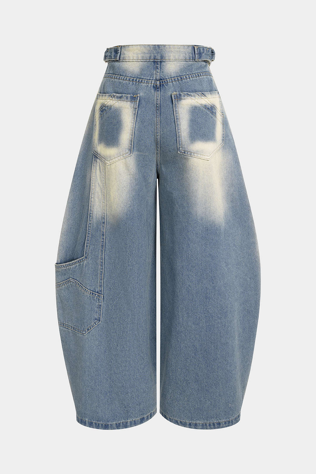 Denim Washed Pocket Wide Leg Jeans - Flockneti