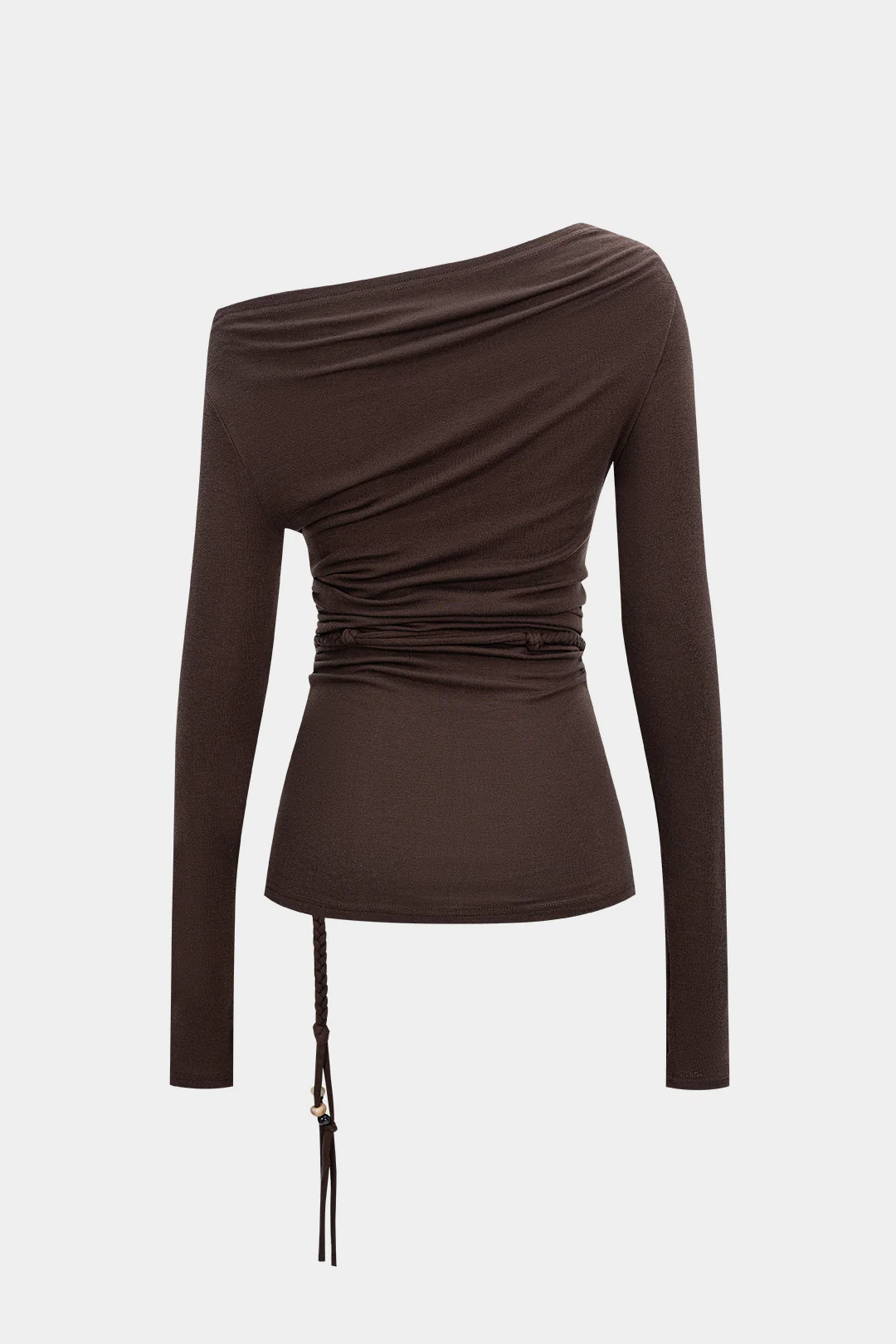 Asymmetrical Shoulder Braided Long-Sleeve Top - Flockneti