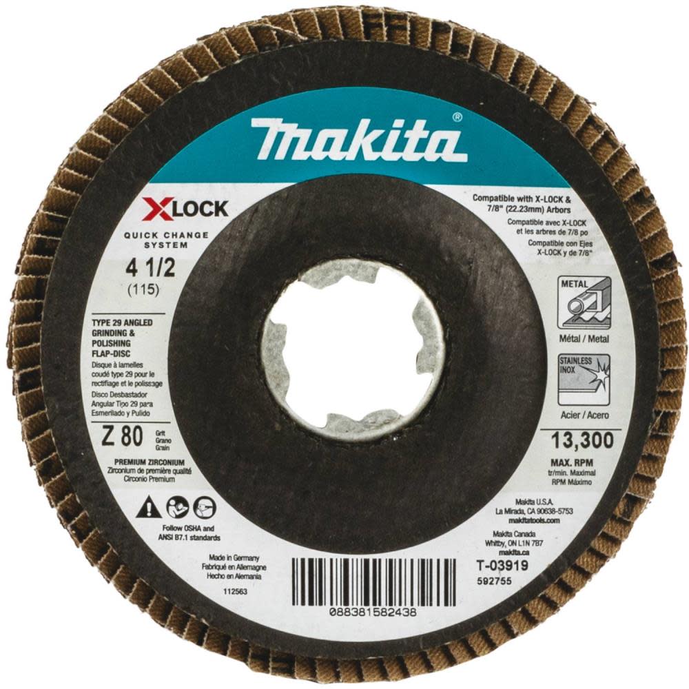 Makita X-LOCK 41/2″ 80 Grit Type 29 Angled Grinding and Polishing Flap Disc for X-LOCK and All 7/8″ Arbor Grinders - Flockneti